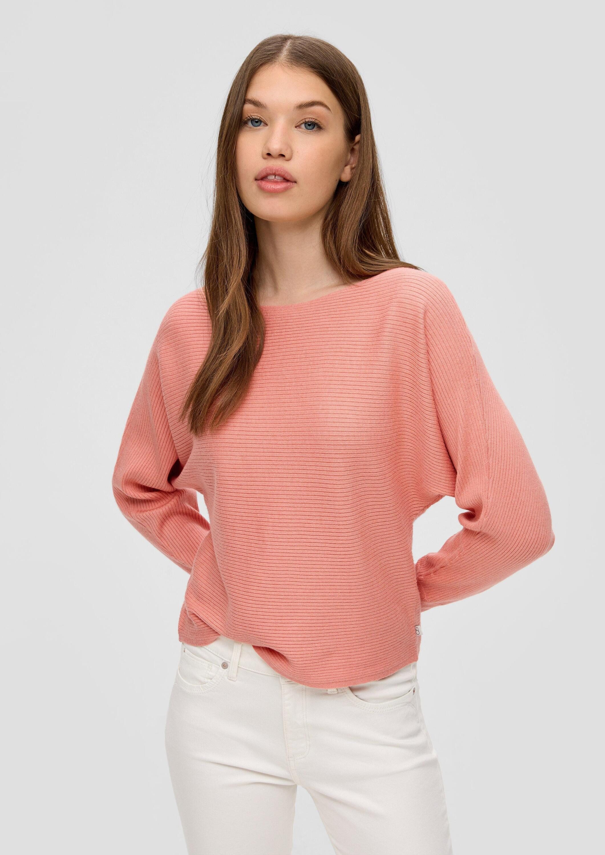 QS Longpullover Strickpullover Rippstrickpulli mit Fledermausarm günstig online kaufen