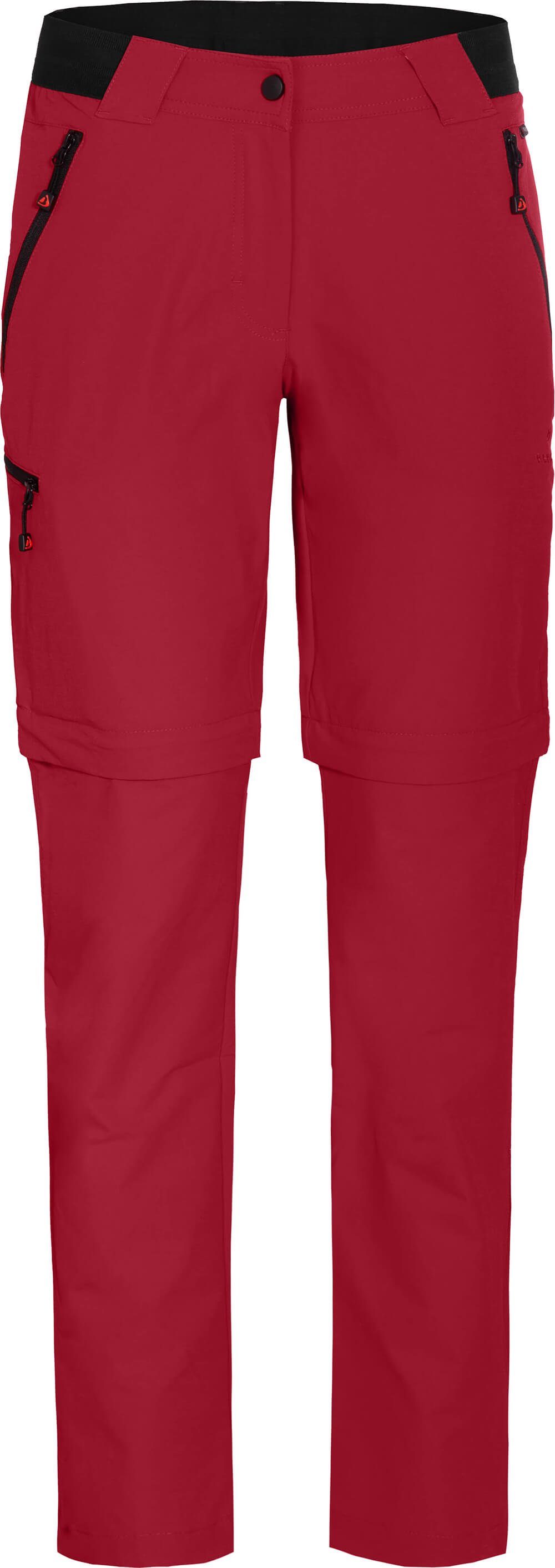 Bergson Zip-off-Hose VIDAA COMFORT Damen rot leicht, Zipp-Off strapazierfähig, Normalgrößen, Wanderhose