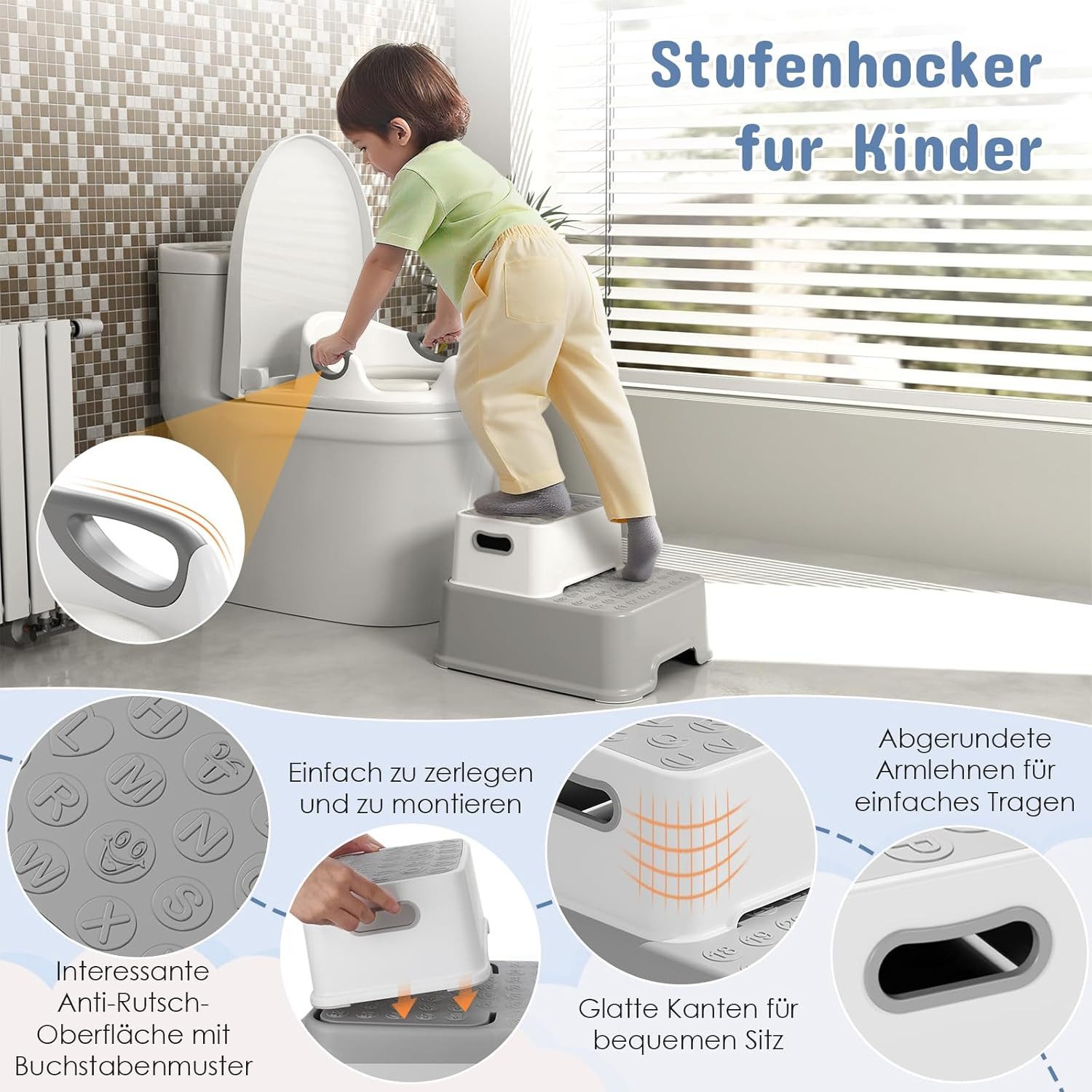 TLGREEN Toilet Trainer, Children's Toilet Seat with Step Stool, Non-Slip, (Children's Toilet Seat with 2 Steps and Stool), Children's Toilet, Toilet Seat for Children 1-8 Years