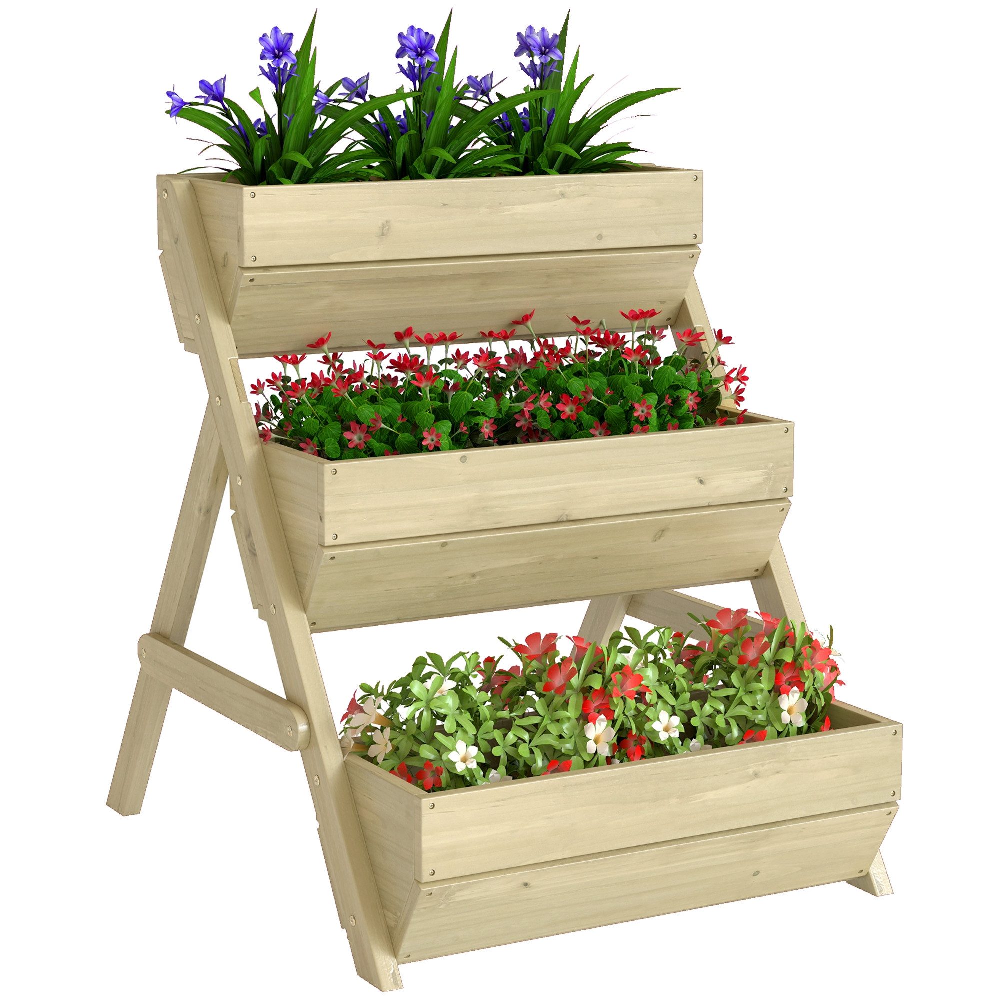 MC Star Hochbeet Vertikales Hochbeet mit 3 Etagen Vertikalbeet aus Holz Blumenkasten (mit 3 Pflanzkästen Ablauflöchern Grün)