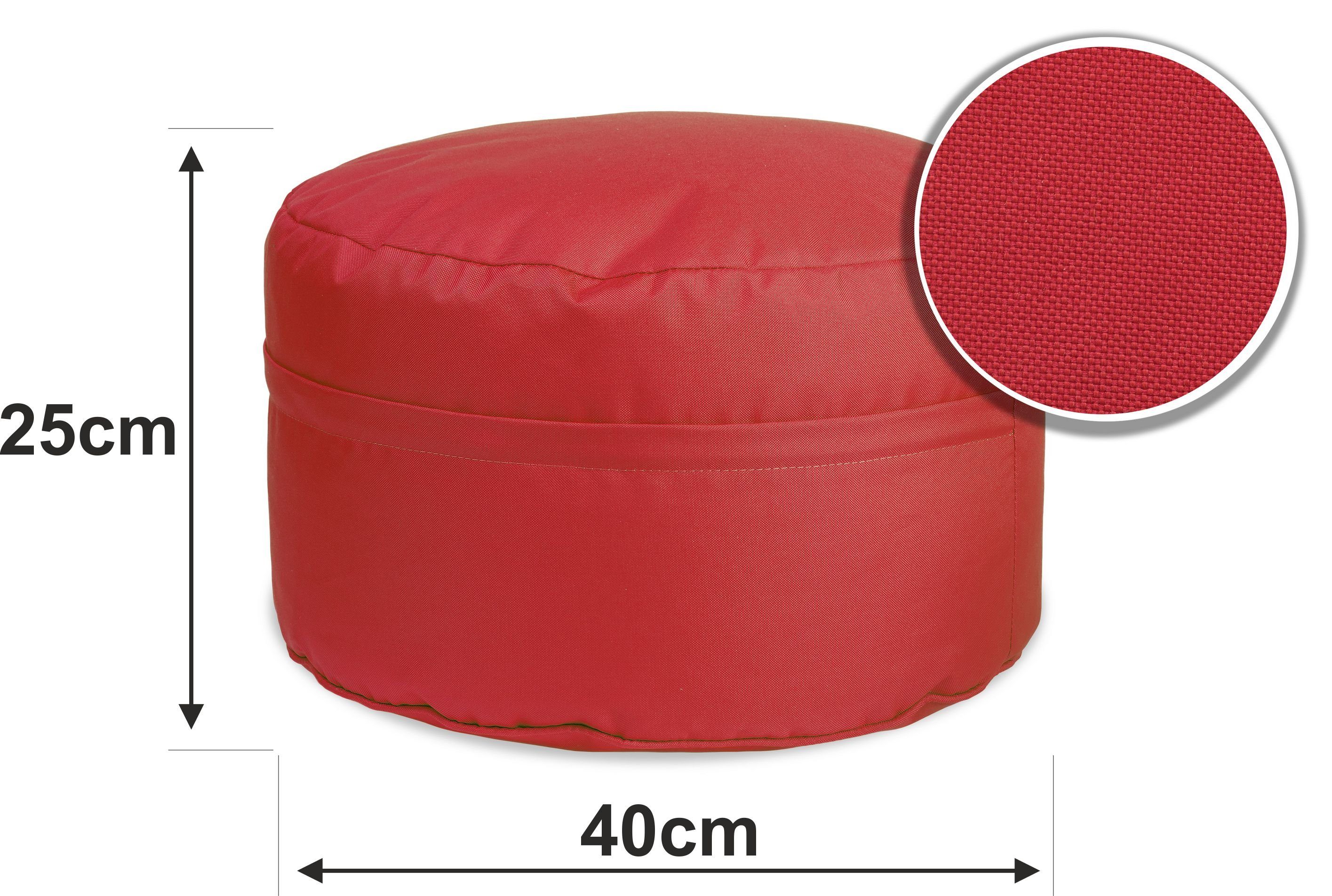 25 abnehmbarem rot Sitzpouf Hocker Sitzsack rund cm - mit x sunnypillow Runder Sitzsack Bezug, 45