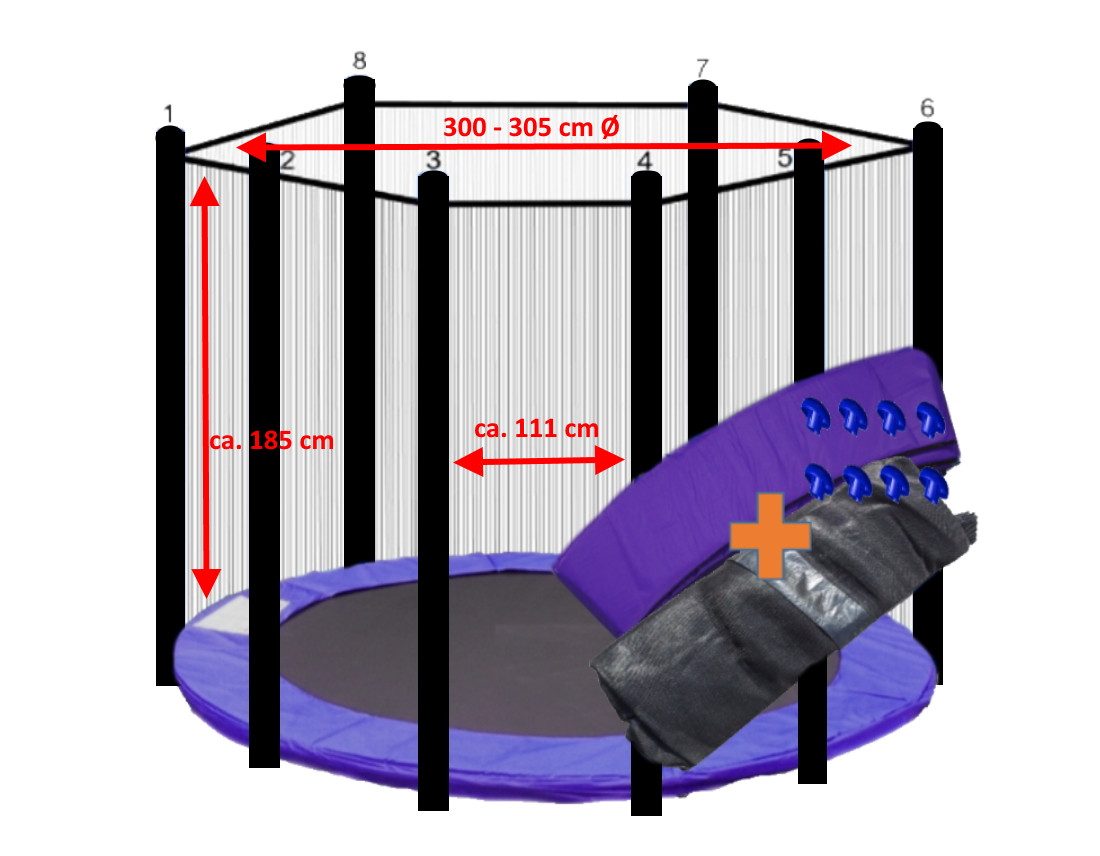 walexo Gartentrampolin Trampolin Randabdeckung mit Sicherheitsnetz für 8 Stangen, Ø 305 cm