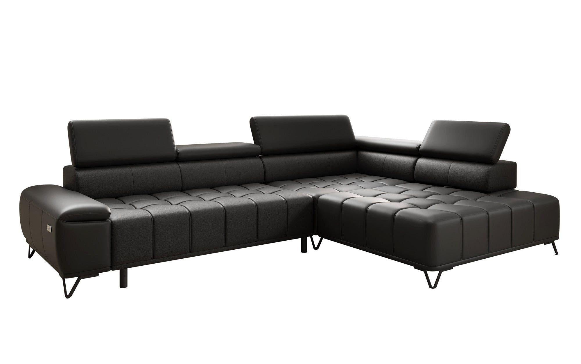 Luxusbetten24 Schlafsofa Designer L Sofa Selora in Echtleder, mit elektrischer Schlaffunktion und verstellbarerer Rückenlehne