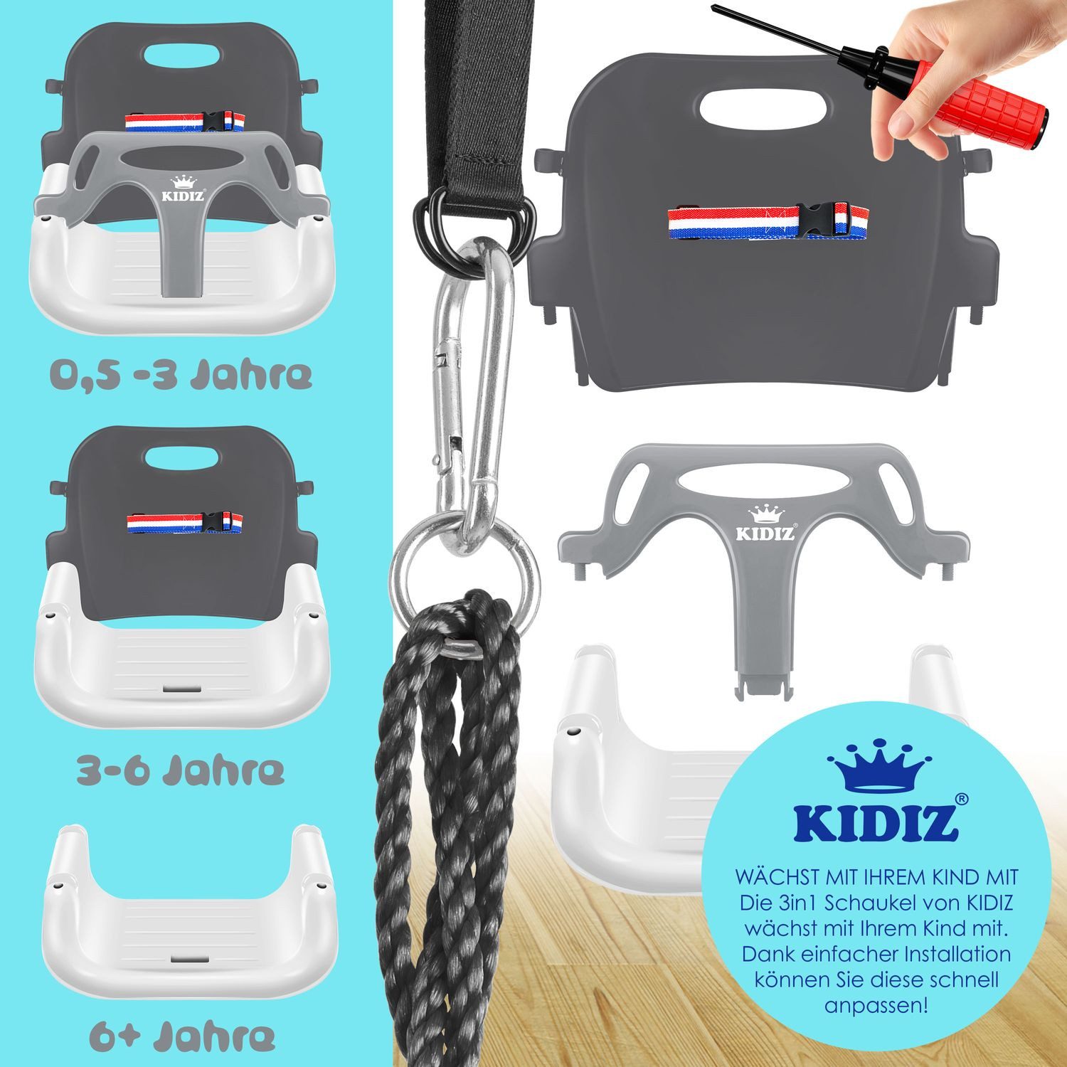 KIDIZ Einzelschaukel, Babyschaukel Kinderschaukel in Babysitz verstellbar