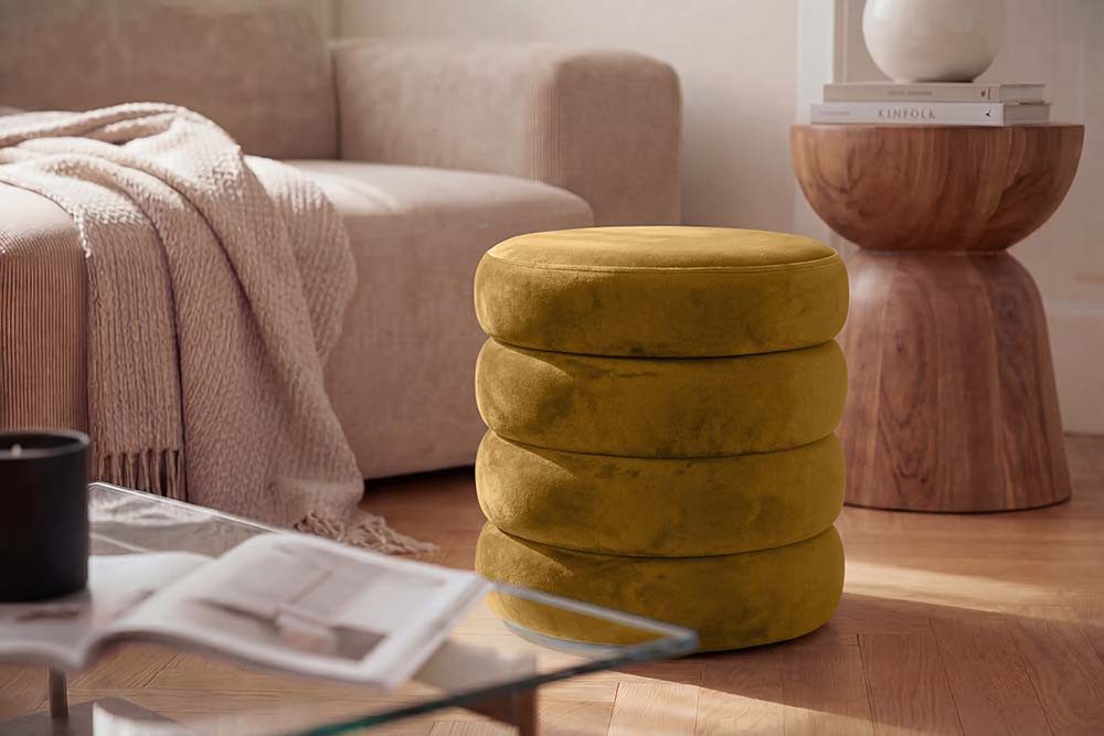 riess-ambiente Polsterhocker VOGUE 40cm senfgelb - Samt, mit Stauraum, gepolstert, rund, retro (Einzelartikel, 1 St), Eleganter Sitzhocker - ideal f. Ankleide, Flur, Wohnzimmer & Garderobe