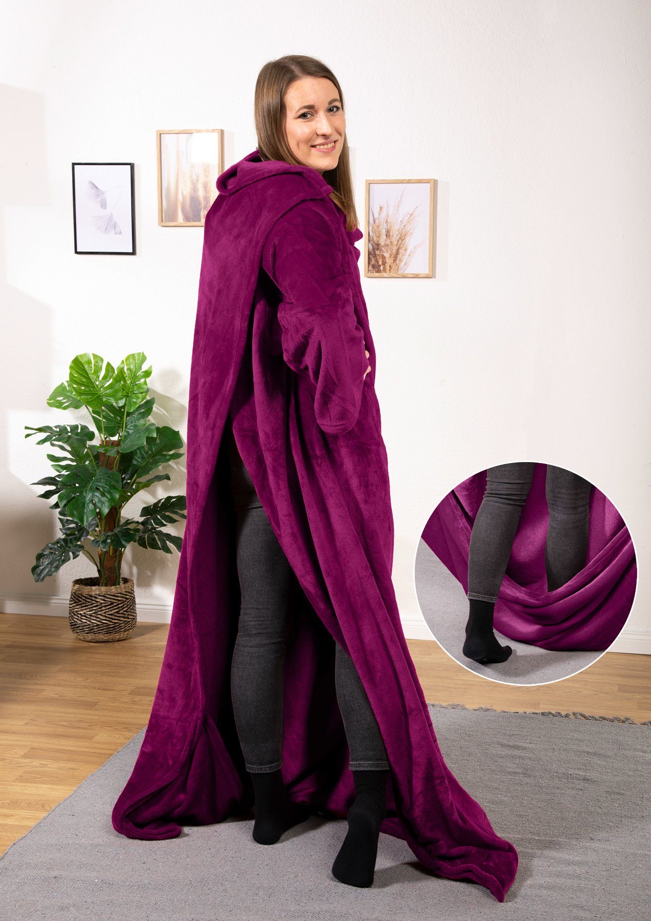 Wohndecke tragbare Ganzkörperdecke Kuscheldecke Ärmeldecke, heimtexland, flauschige Ärmel Decke I Soft Flanell I Geschenk Wohlfühlen – Bild 3 von 5