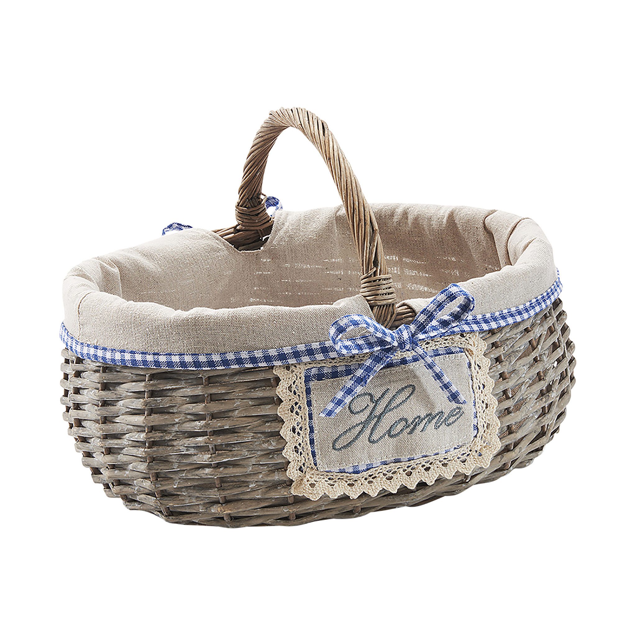 Dekokorb Korb oval aus Weide grey-washed mit Textil