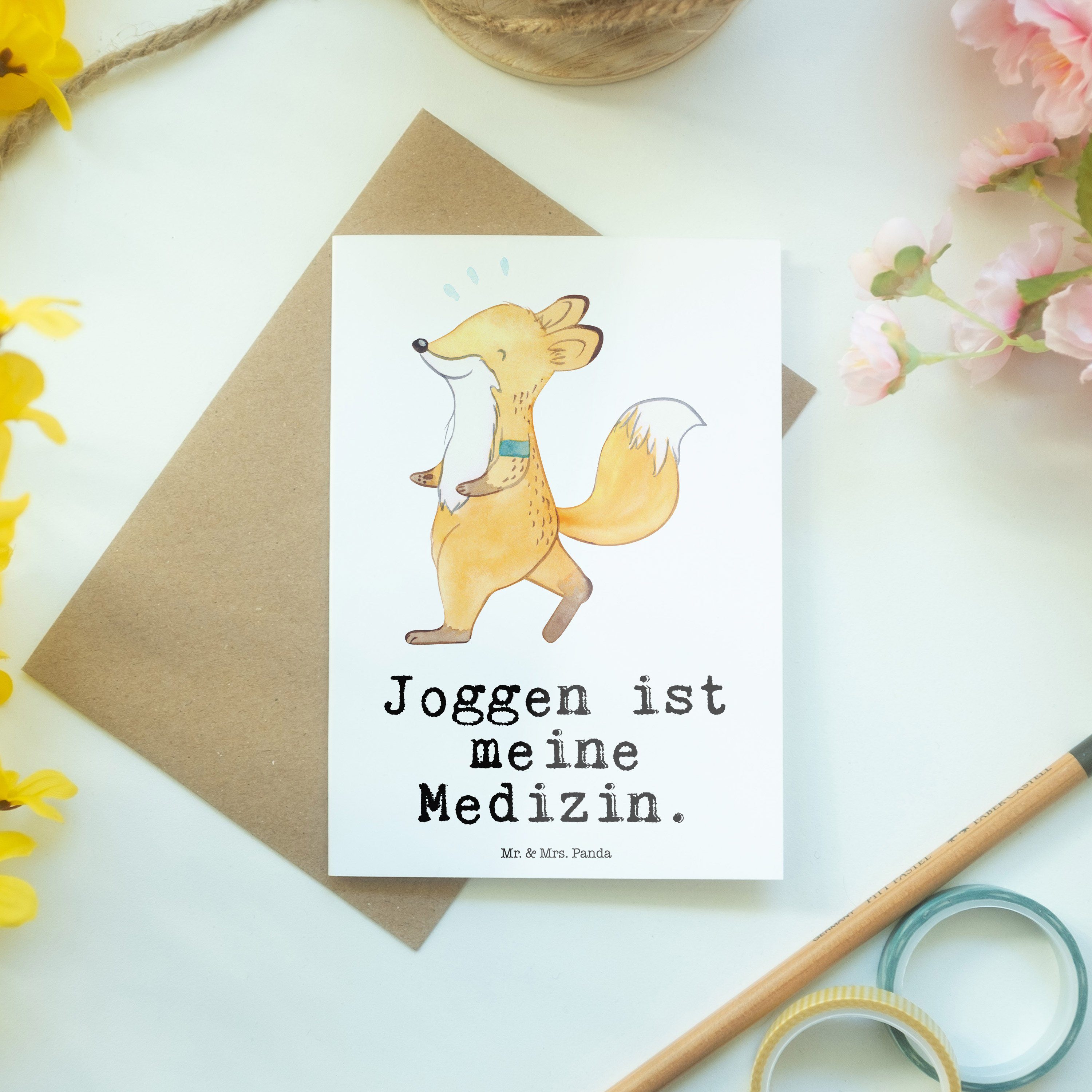 Joggen - Dankeschön Fuchs Geschenk, Mrs. Weiß - Mr. & Glückwunschkarte, Grußkarte Panda Medizin