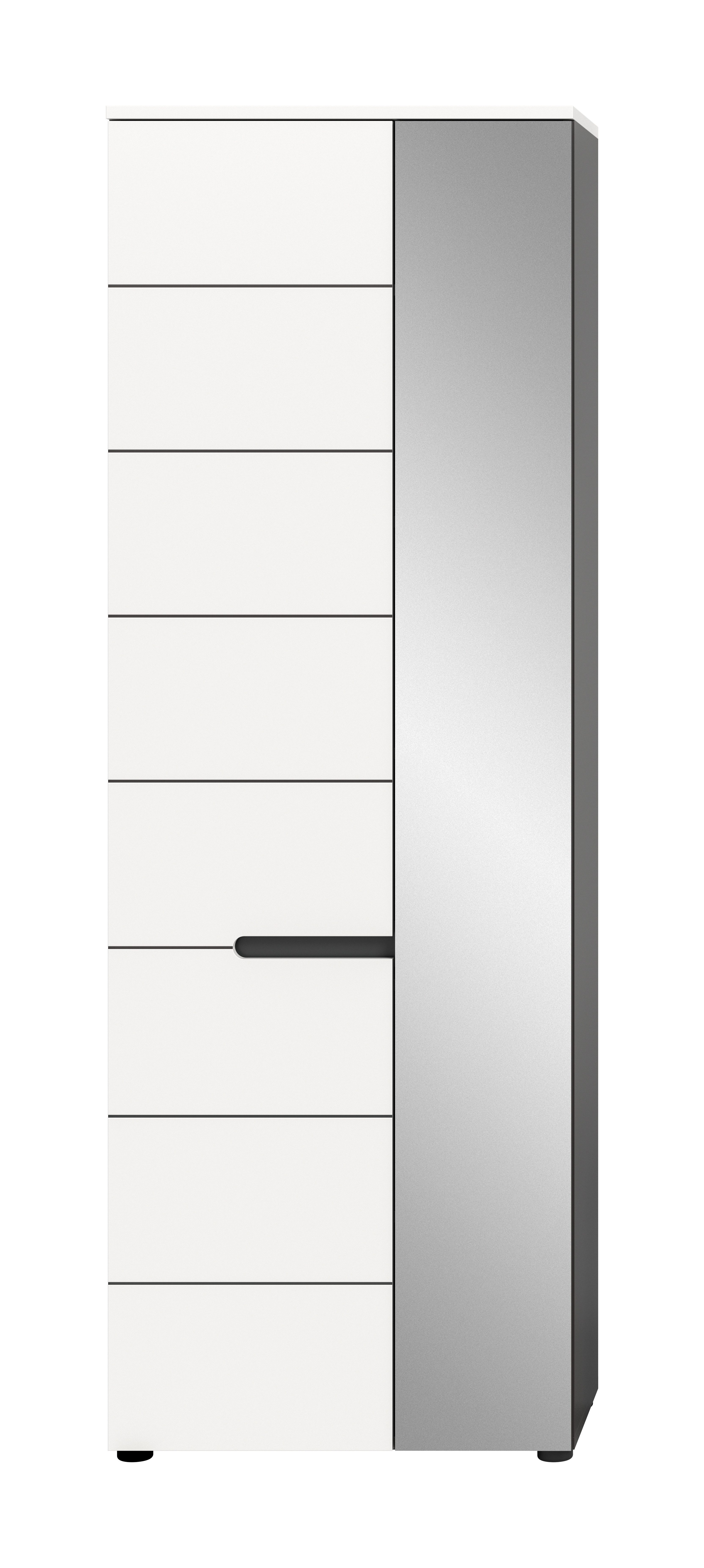furnling Garderobenschrank Cano 1 Tür, 1 Spiegeltür, 6 Fächer, grau/weiß, Garderobenmöbel, Flurmöbel
