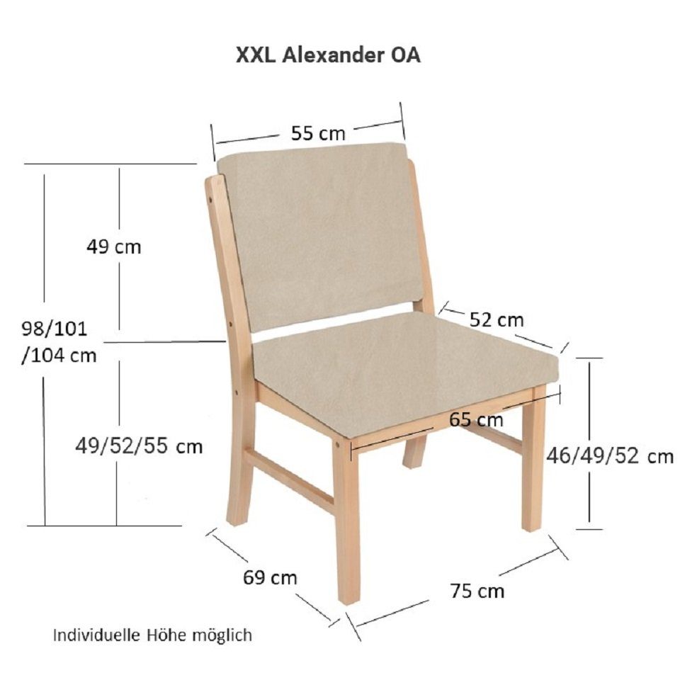 Beine, Massivholz, geneigte 250kg, Schwerlaststuhl starke Silvertex Holzstuhl Macadamia Alexander extra Clean-Kunstleder bis einrichtungsdesign24 für Rückenlehne Schwergewichtige geneigte Sitzfläche,