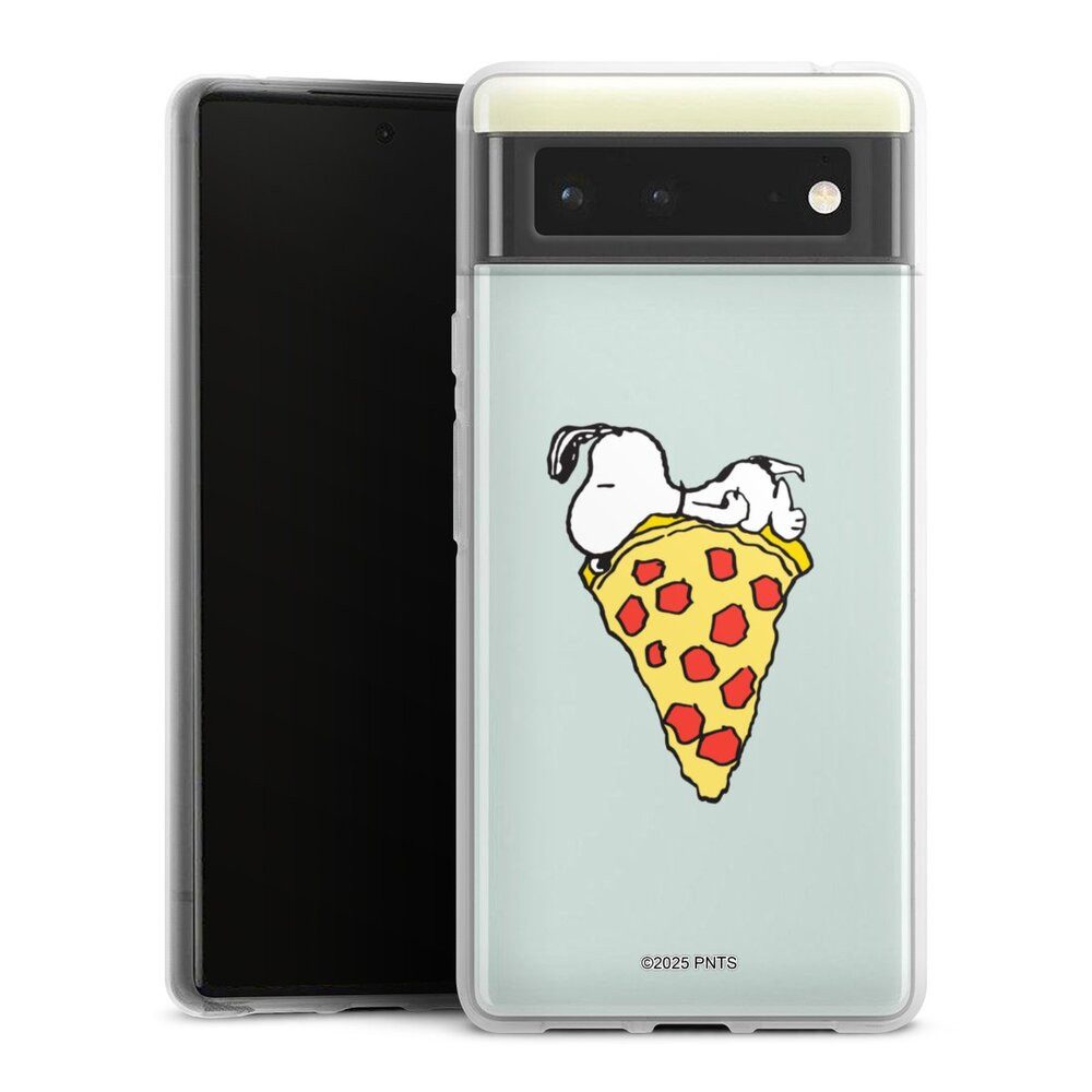 DeinDesign Handyhülle Peanuts Pizza Snoopy Snoopy Pizza Transparent, Google Pixel 6 Silikon Hülle Bumper Case Handy Schutzhülle