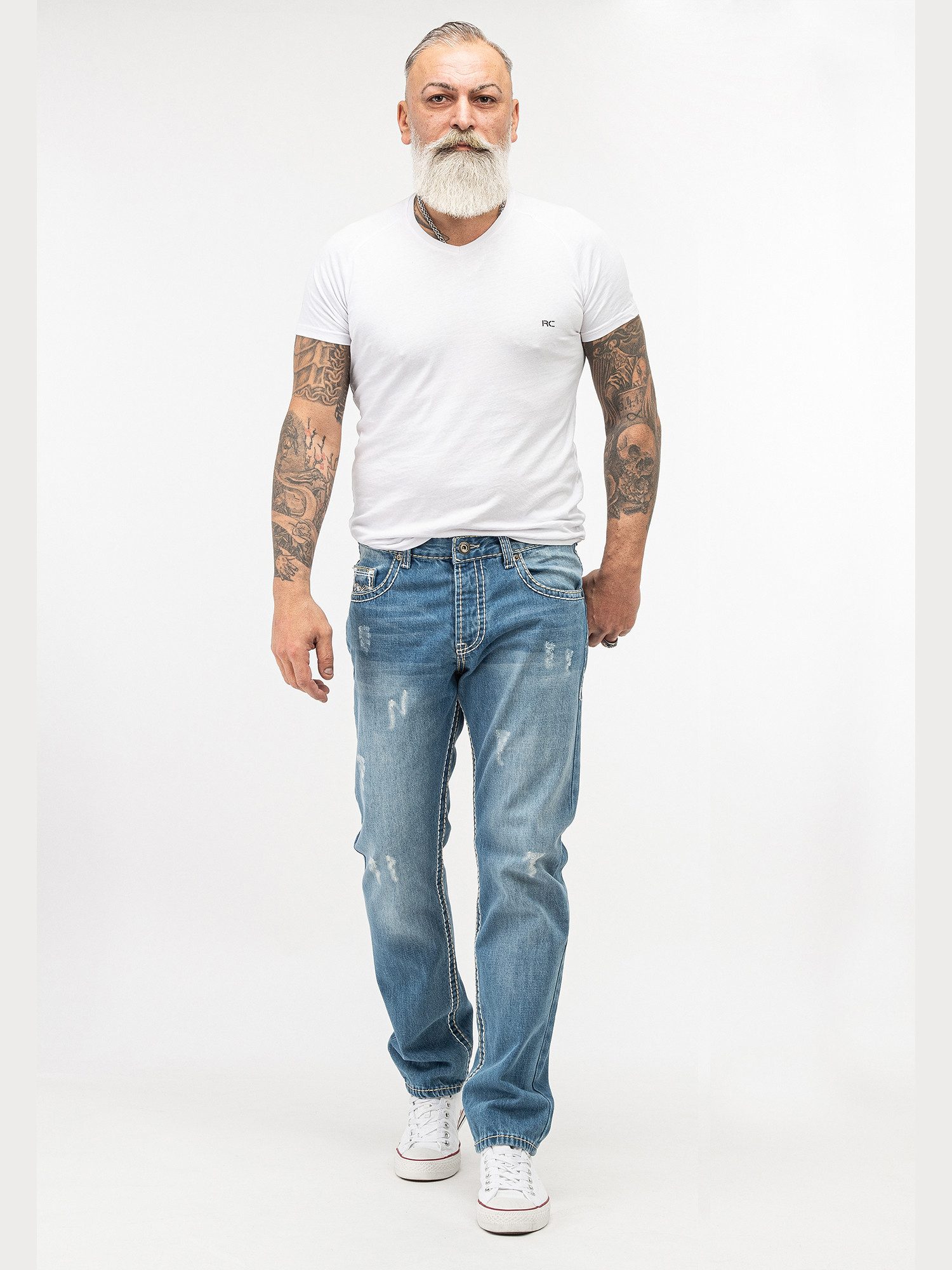 Rock Creek Straight-Jeans Herren Jeans dicke Nähte Blau RC-2268