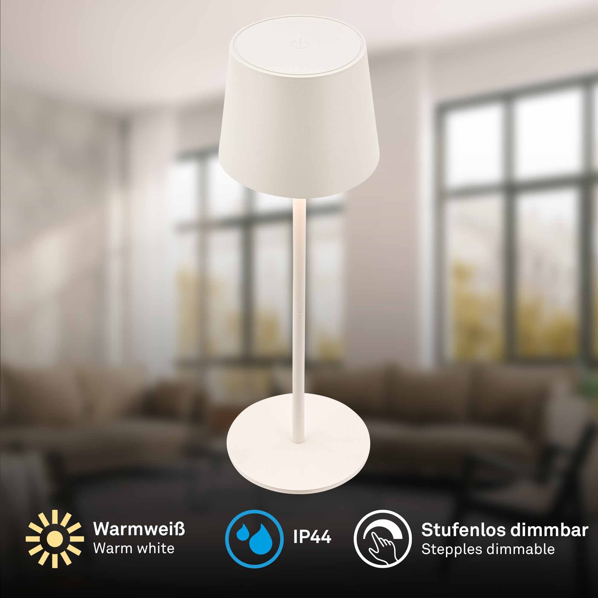 Briloner Leuchten LED Tischleuchte Akku Tischlampe kabellos Indoor/Outdoor, LED fest integriert, 3000K, LED Tischlampe kabellos 11x33 cm Schwarz/Weiß 1,8W Wohnzimmer