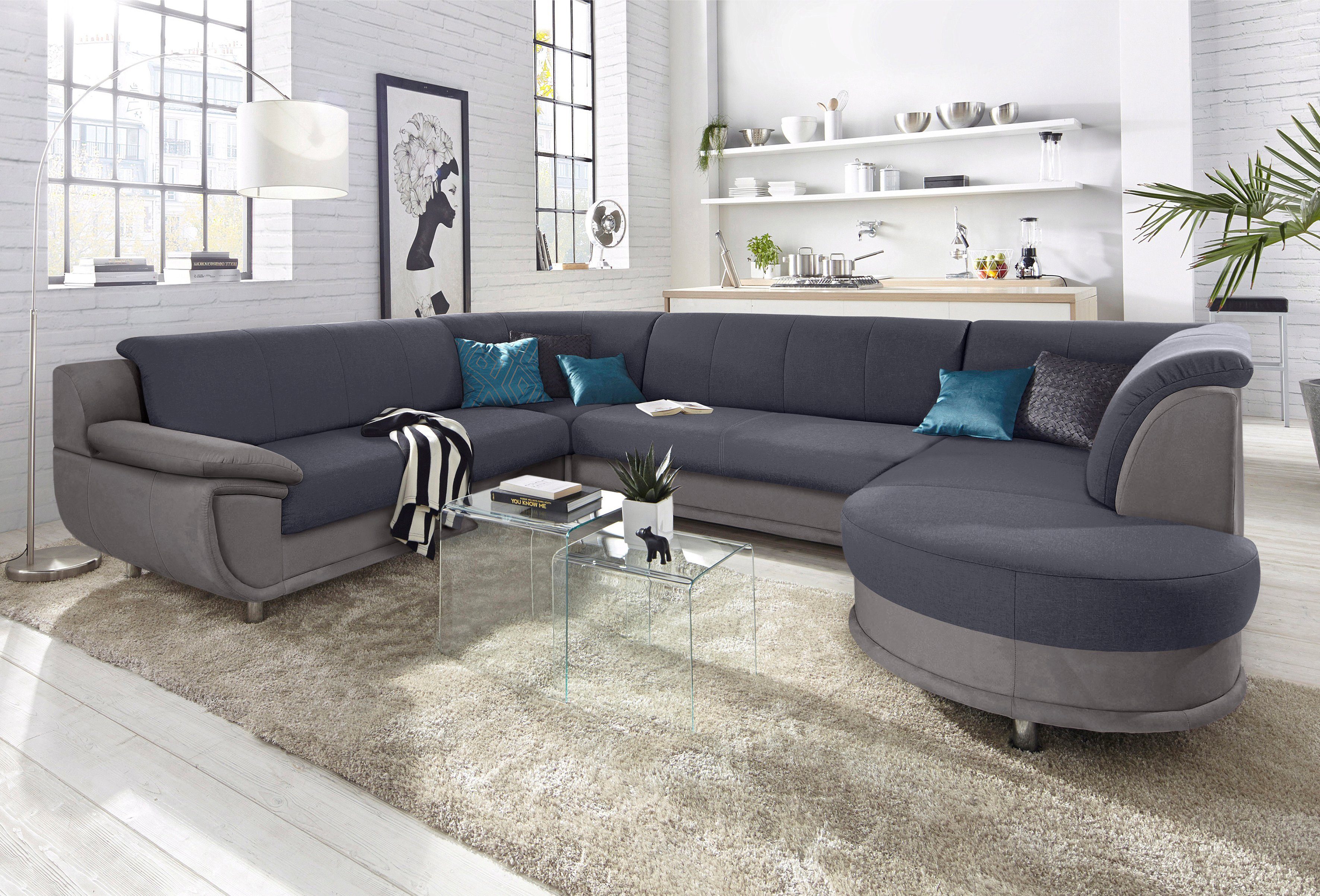TRENDMANUFAKTUR Wohnlandschaft Rondo 3, zeitlos und modern, im Materialmix, U-Form, wahlweise für mehr Komfort mit Federkern, wahlweise mit Bettfunktion