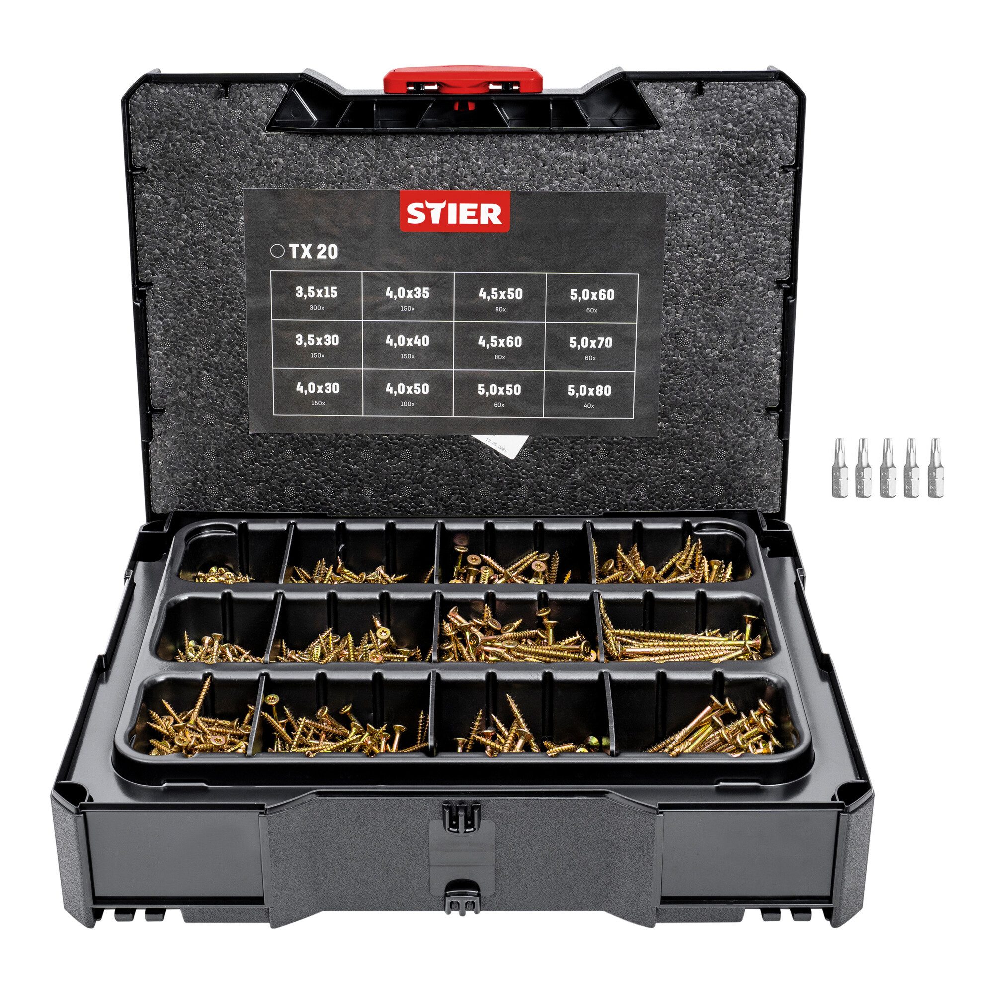 Stier Koffer STIER Spanplattenschrauben-Systainer I T-LOC mit 1.380 Schrauben