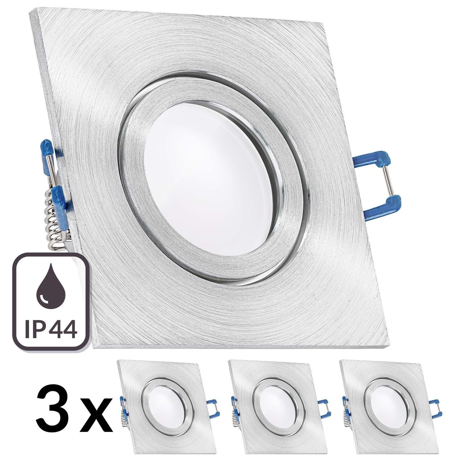 LEDANDO LED Einbaustrahler 3er IP44 L LED matt aluminium 5W Set in flach extra Einbaustrahler mit