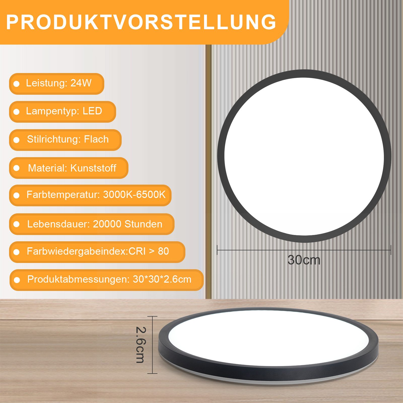 Nettlife LED Panel Flach Dimmbar Deckenleuchte 30cm Rund Weiß 24W zimmer, Dimmbar mit Fernbedienung, LED fest integriert, Warmweiß, Neutralweiß, Kaltweiß, Flurlampe lampe für Küche Flur Schlafzimmer