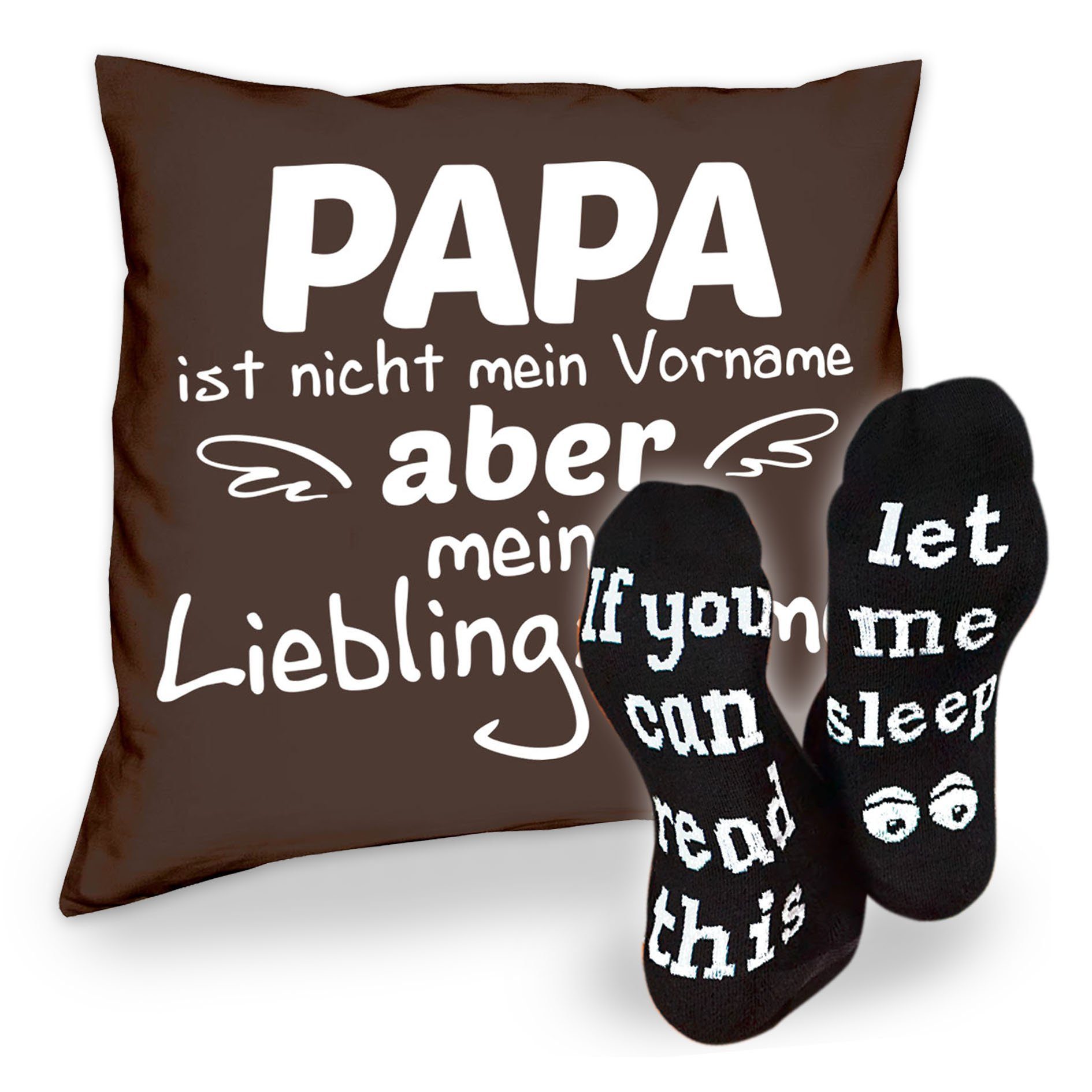 Soreso® Dekokissen Kissen Papa Lieblingsname & Sprüche Socken Sleep, Geschenke Weihnachten Geburtstag Vatertag braun