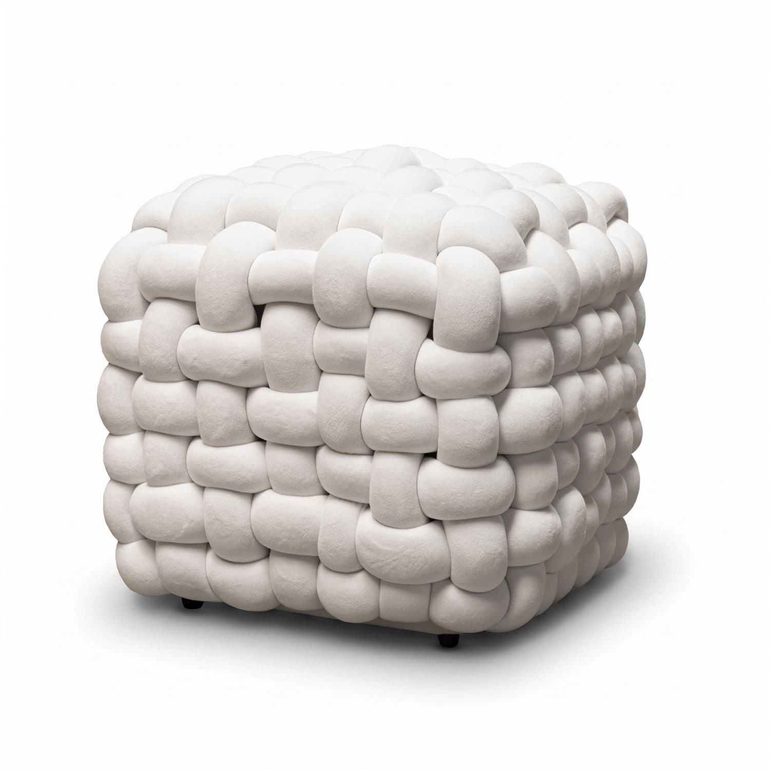 Lookway Pouf Pouf ELIO mit dekorativer Flechtstruktur und Bouclé-Stoff