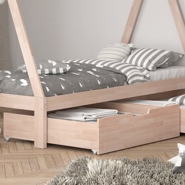 VitaliSpa® Kinderbett Kinderhausbett Umbau 90x200cm TIPI Natur 2 Schubladen