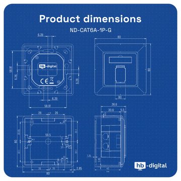 HB-DIGITAL Netzwerkdose Aufputz / Unterputz CAT 6a 1x RJ45 RAL9003 Netzwerk-Adapter, Stabiles Zinkdruckgussgehäuse mit Zugentlastung