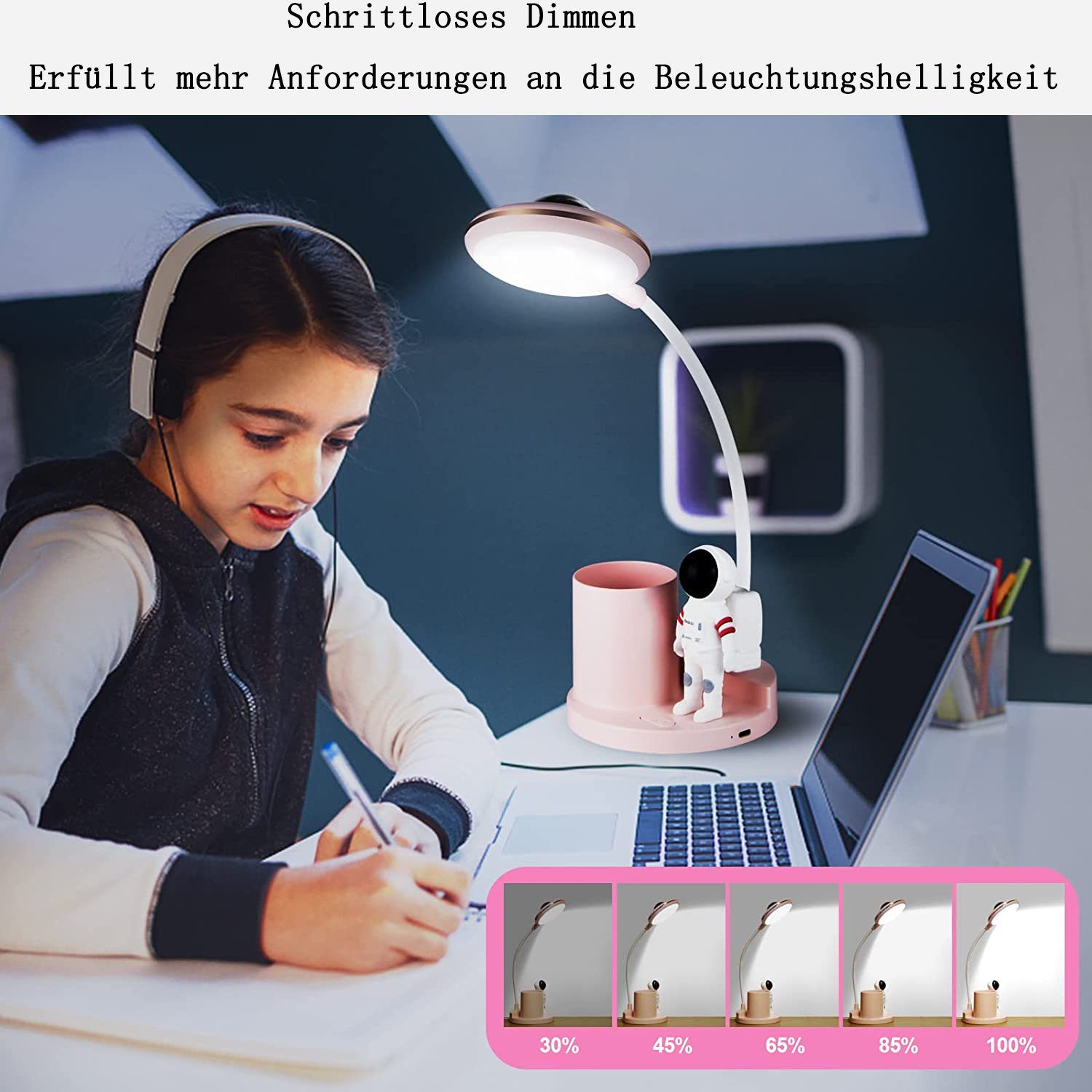 GelldG LED Schreibtischlampe Schreibtischlampe LED rosa Kinder 5W, Tischlampe Batteriebetrieben
