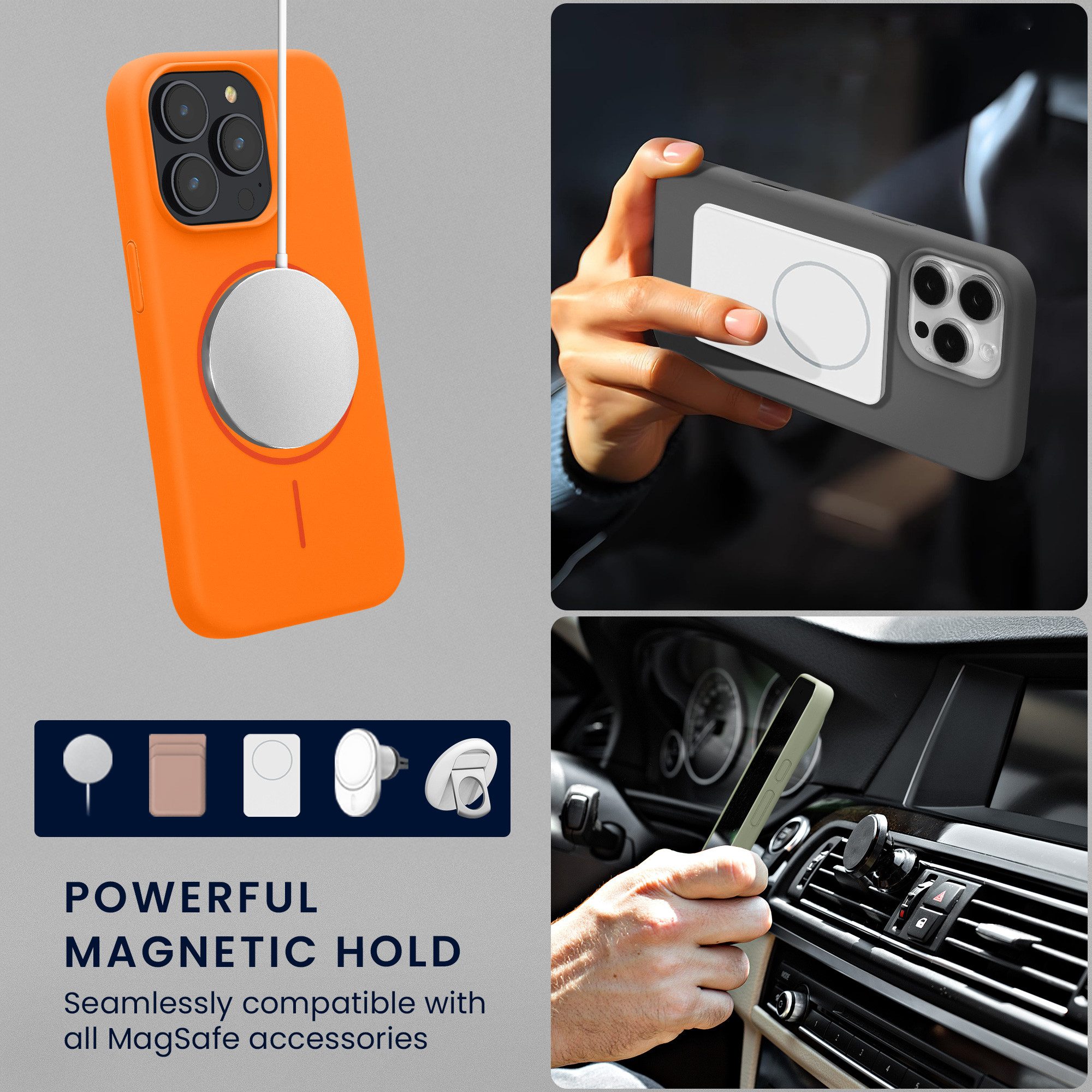 kwmobile Smartphone-Hülle Soft Silikon Case für Apple iPhone 15 Pro Hülle, magnetische Schutzhülle kompatibel mit MagSafe Cover gummiert
