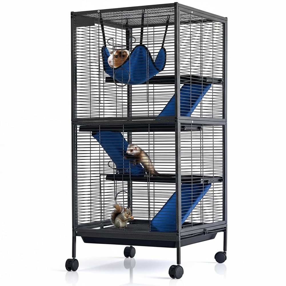 GarveeMore Kleintierkäfig mit Hütten,Wippe Hängematte,ausziehbaremPalette,Rampen,Vier Lenkrollen, 113x52x52CM/92x77x52cm für Eichhörnchen, Hamsterkäfig,Chinchilla