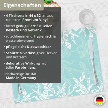 Platzset, Tischset, Platzset abwaschbar - Florales Muster in Mint, Tischsetmacher, (aus erstklassigem Vinyl, 4-St., 44x 32 cm / türkis), Made in Germany