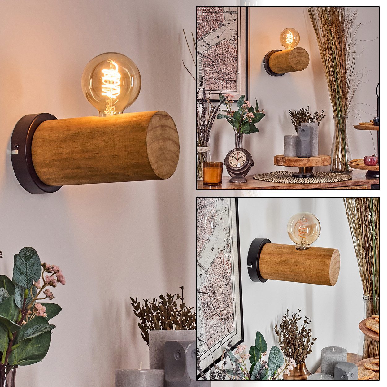 hofstein Wandleuchte Wandlampe aus Metall/Holz in günstig online kaufen