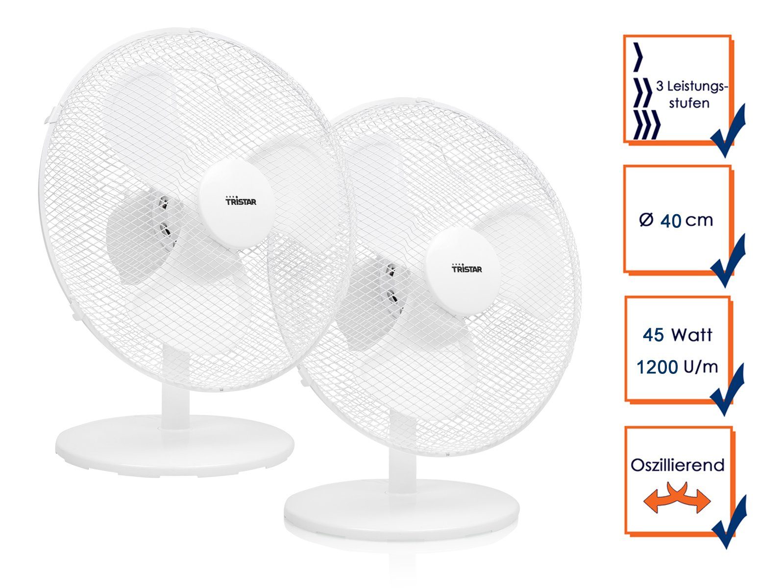 Setpoint Tischventilator, 2er SET kleine Windmaschine leise, mini Raumlüfter, Tisch-Lüfter Ø40cm