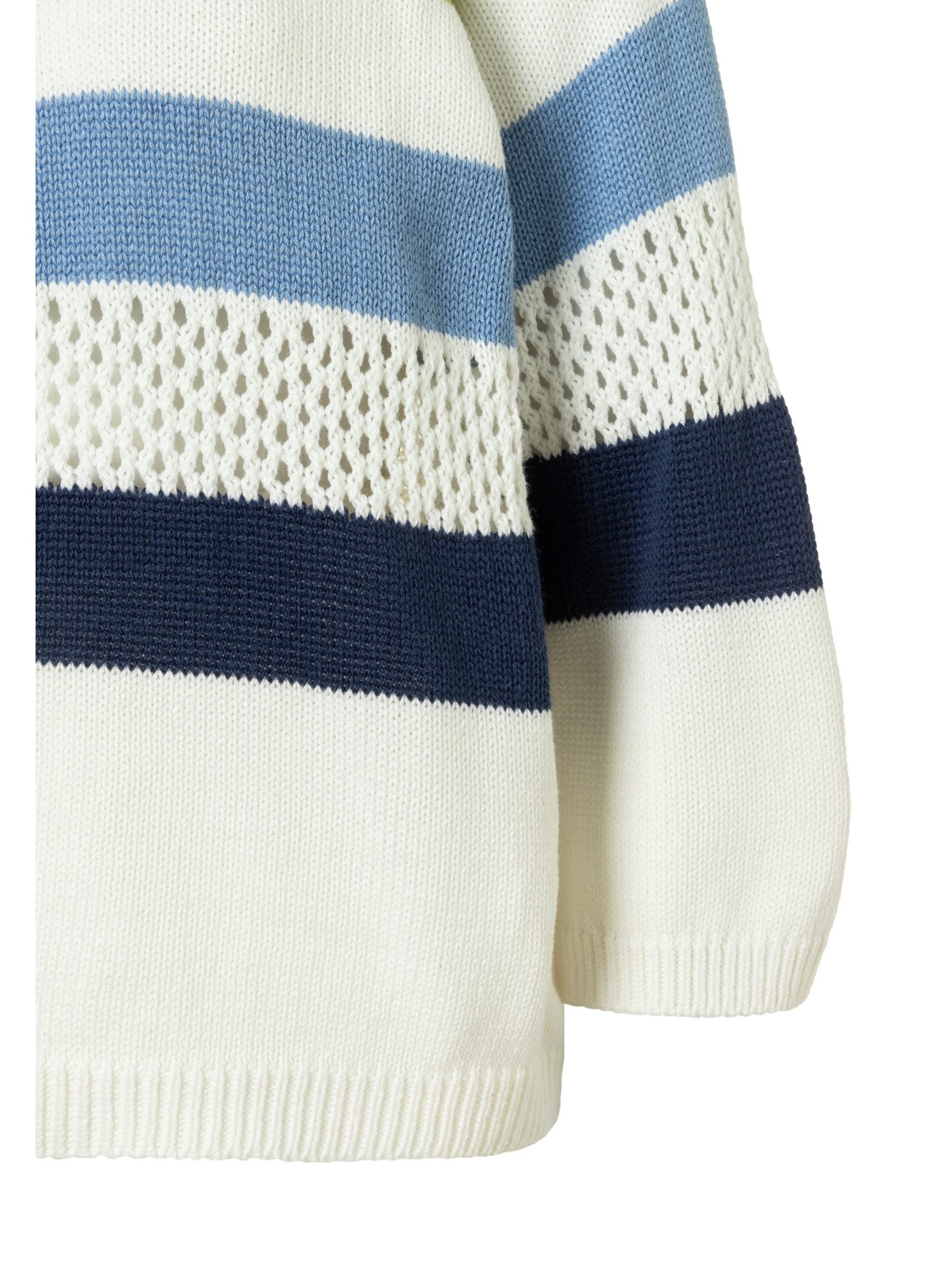 MORE&MORE Rundhalspullover leichter 3/4 Arm Pullover, Lochstrick-Details