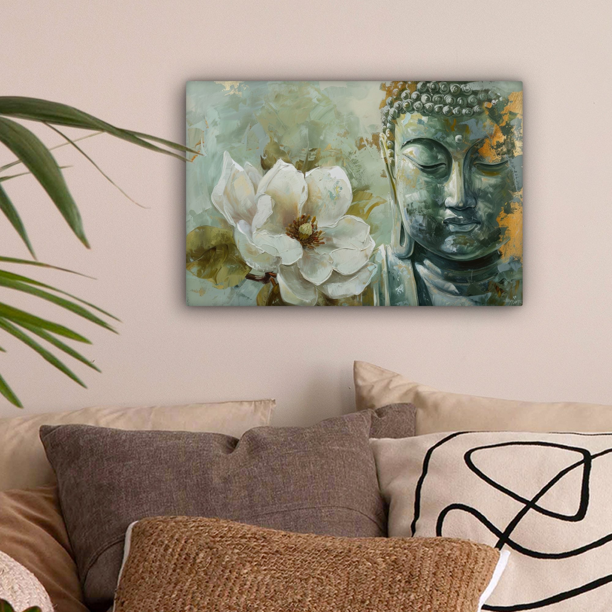 OneMillionCanvasses® Leinwandbild Buddha - Grün - Lotusblume - Weiß, Fotodr günstig online kaufen