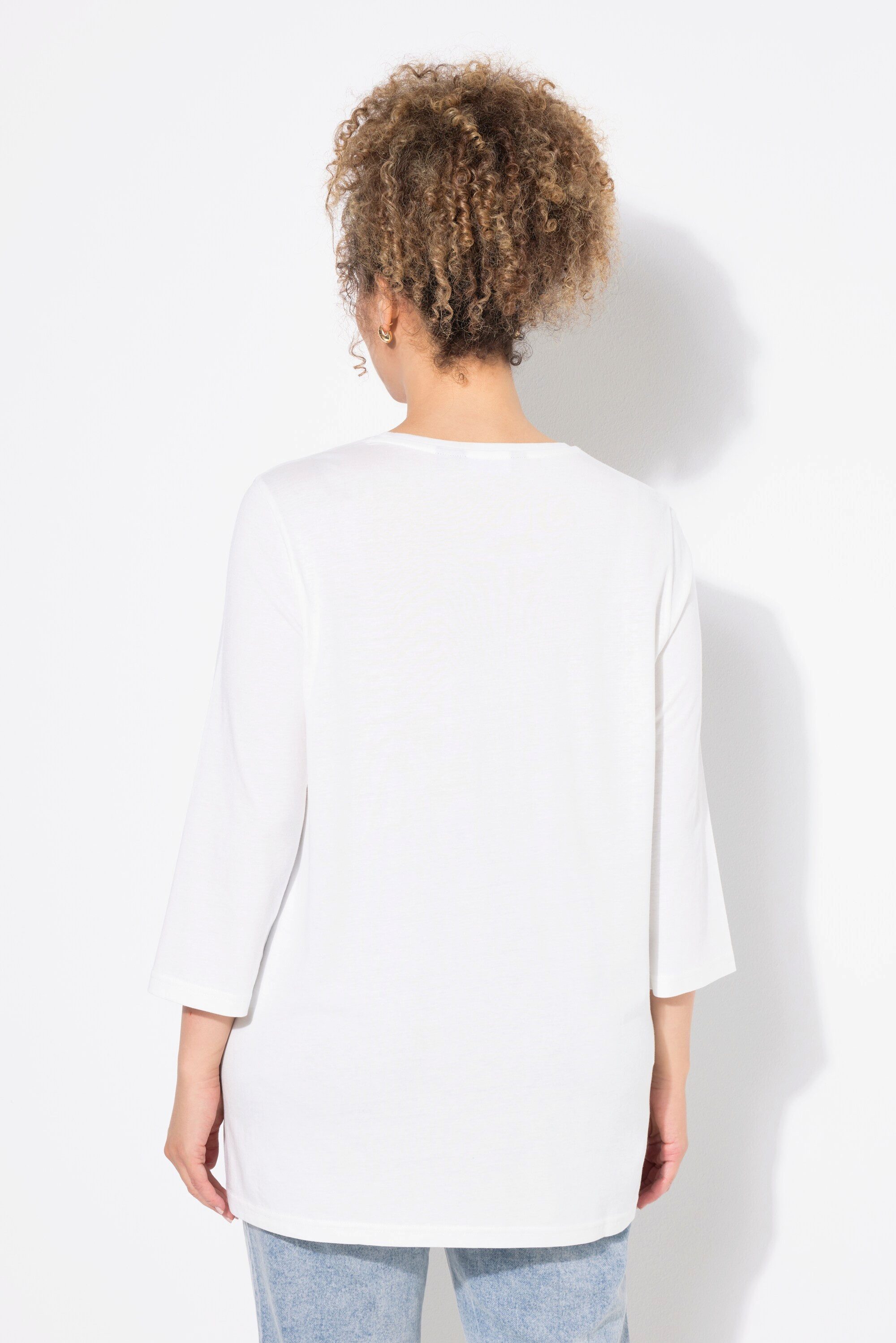 Ulla Popken T-Shirt Shirt Blüten Classic V-Ausschnitt 3/4-Arm – Bild 3 von 5