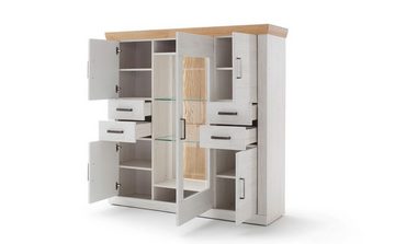 expendio Highboard Marlis 2, Pinie Aurelio / Grandson Oak Nb. 142x142x40 cm vormontiert 3D-Optik