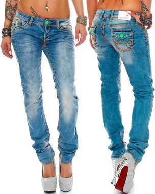 Cipo & Baxx 5-Pocket-Jeans Low Waist Hose BA-CBW0445 Neon Farbige Akzente Stonewashed mit Kontrastnaht