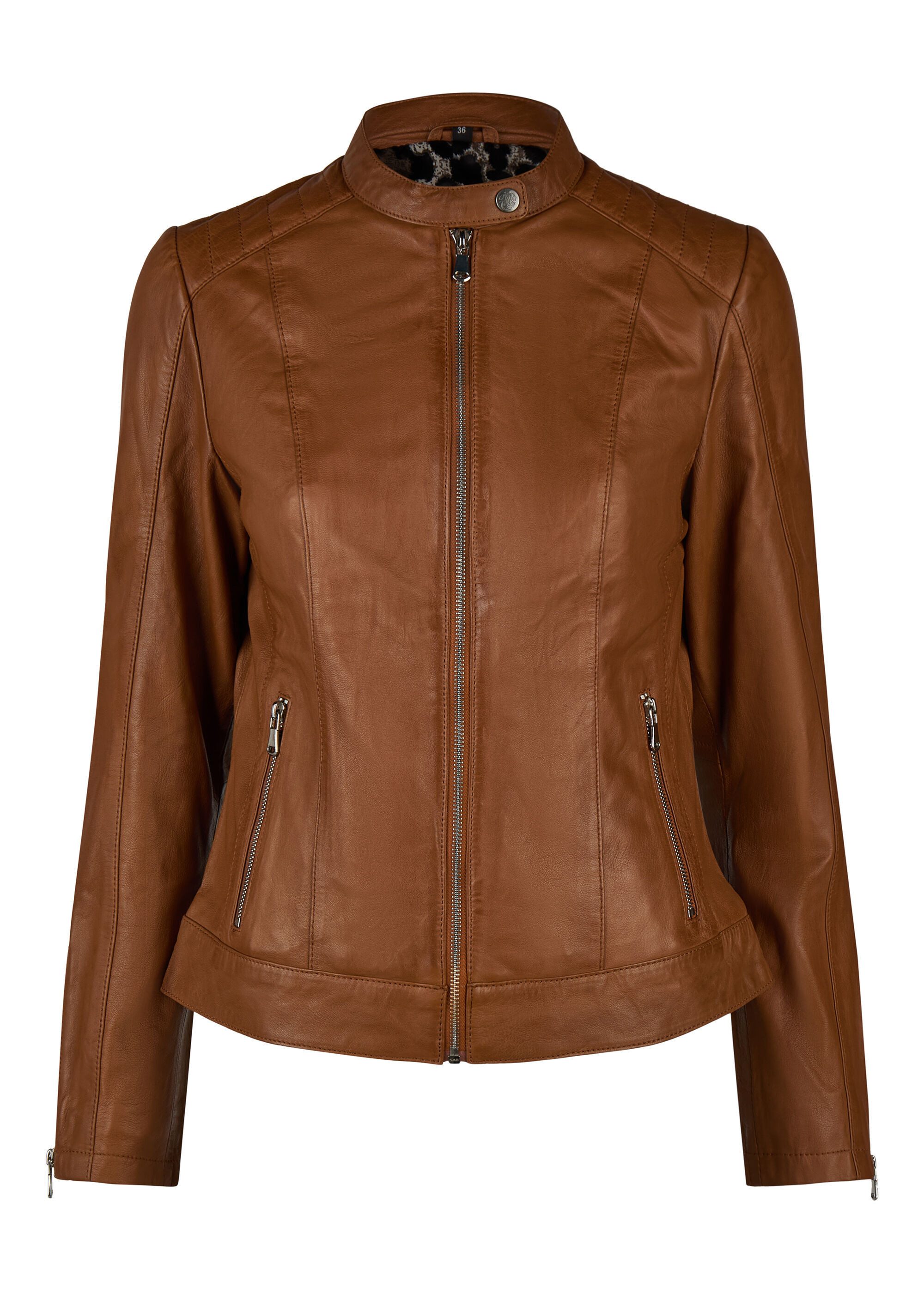 Apple of Eden Lederjacke Stehkragen mit Druckknopf