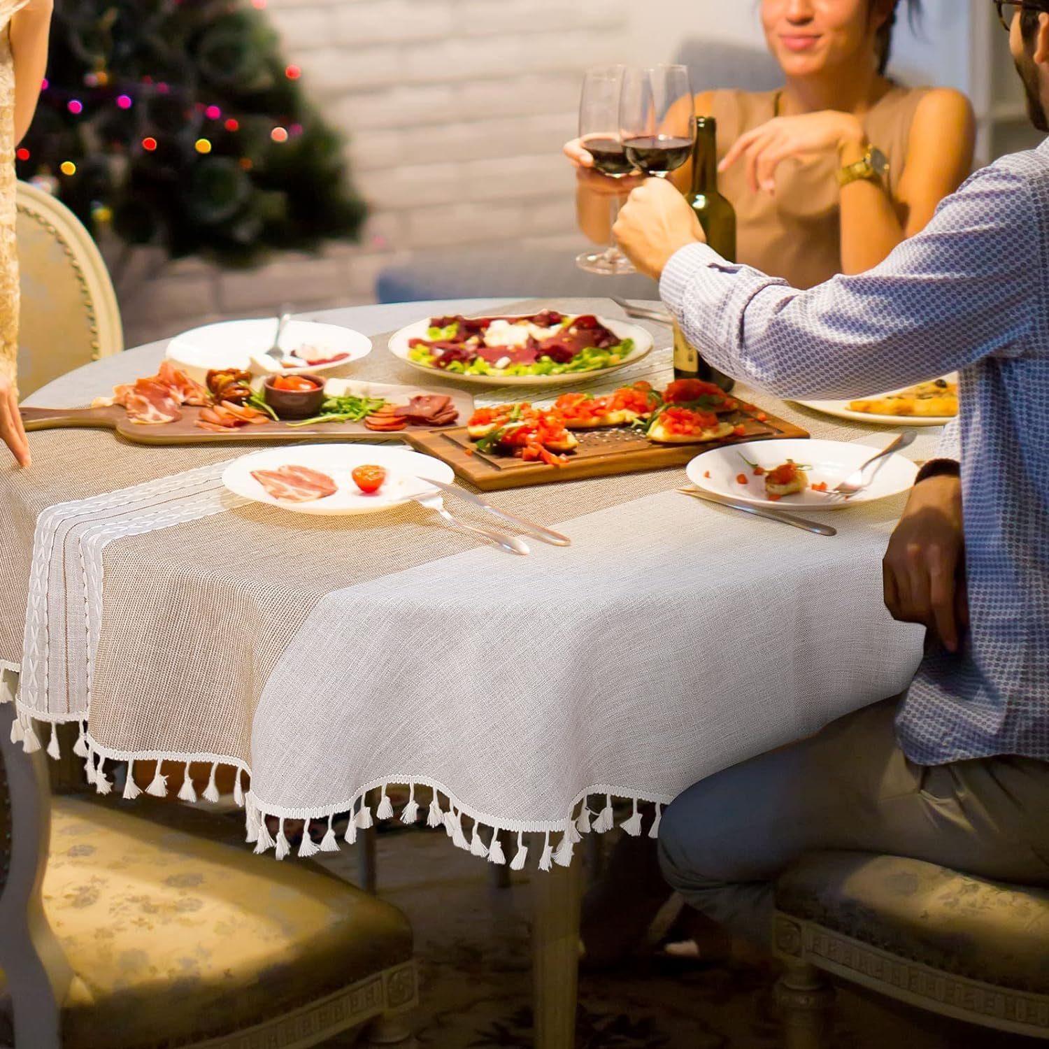 FELIXLEO Tischdecke Tischdecke Rund 140 cm Abwaschbar Baumwolle Staubdicht günstig online kaufen