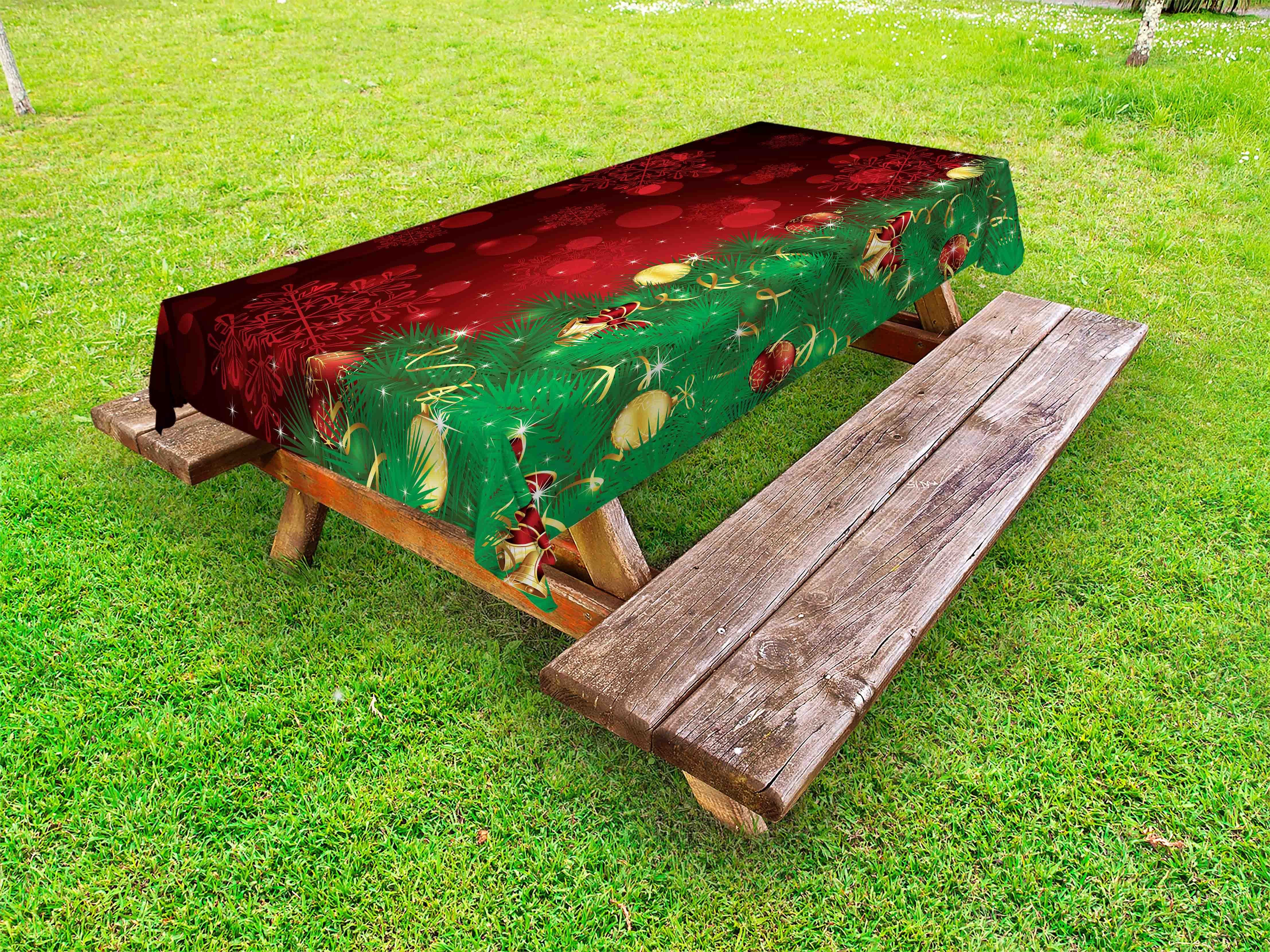 Abakuhaus Tischdecke dekorative waschbare Picknick-Tischdecke, Weihnachten Jingle Bells Bäume