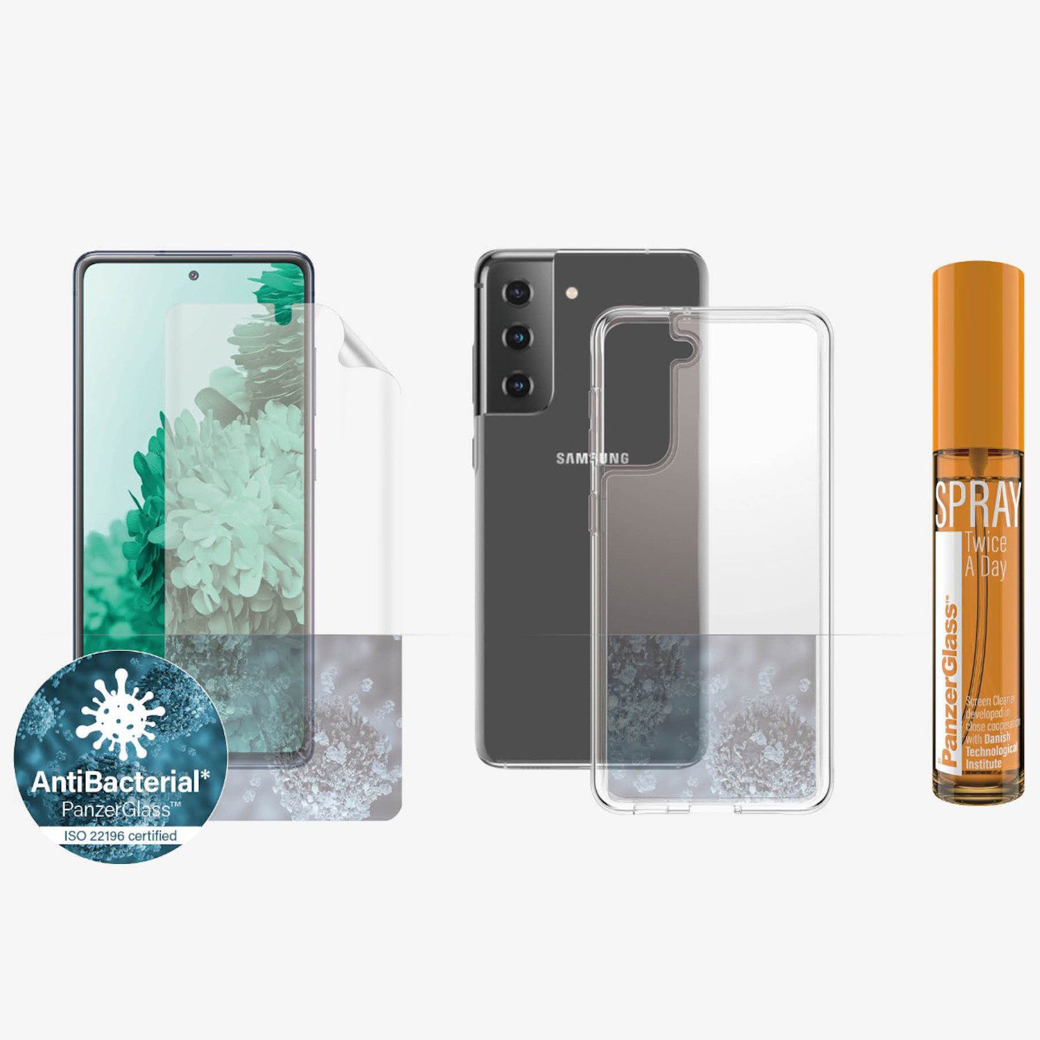 PanzerGlass Handyhülle PanzerGlass Samsung Galaxy S21 Hygiene Schutzhülle Cover Displayschutz