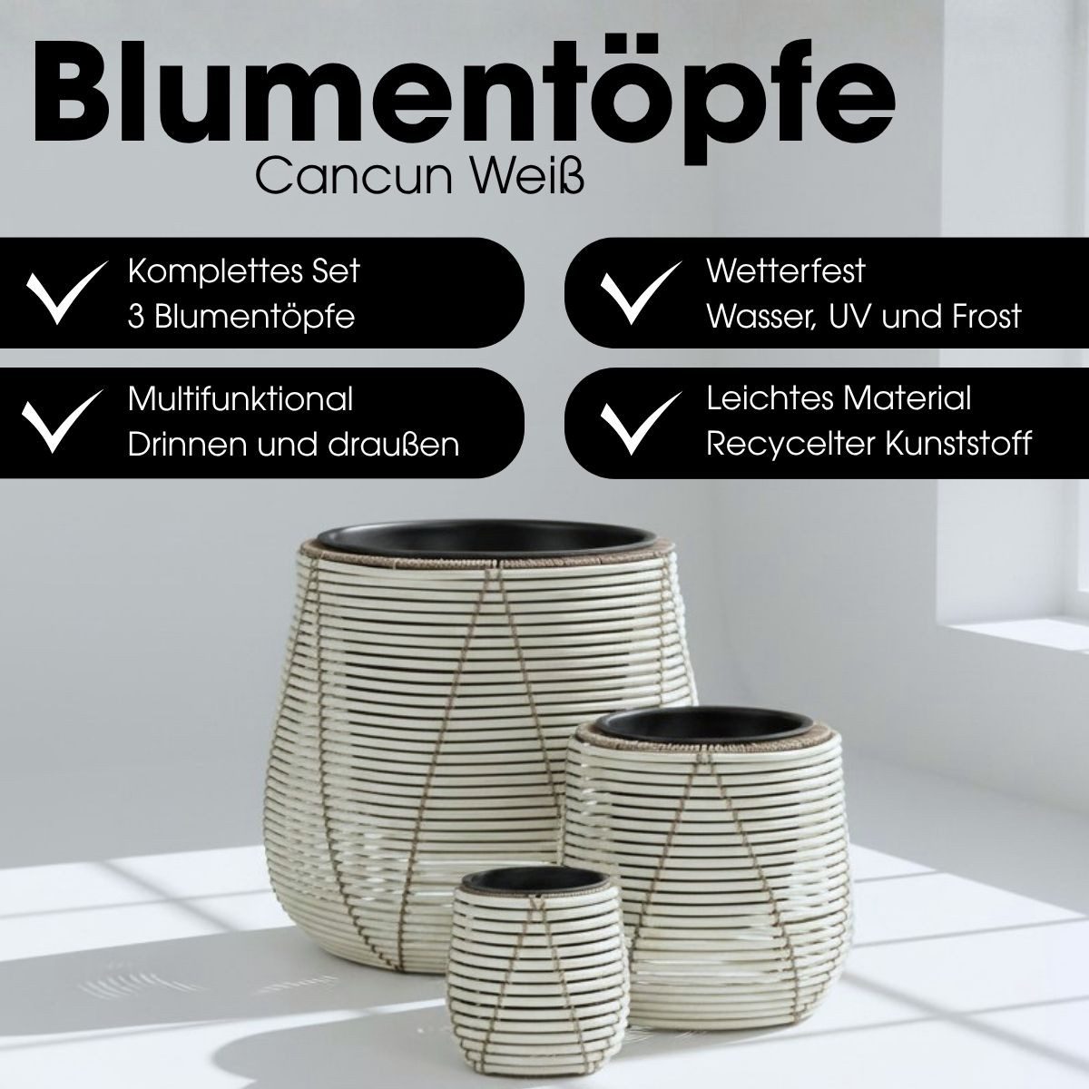 Mica Decorations Blumentopf Mica Decorations Cancun Blumentopf – Set von 3 – Weiß