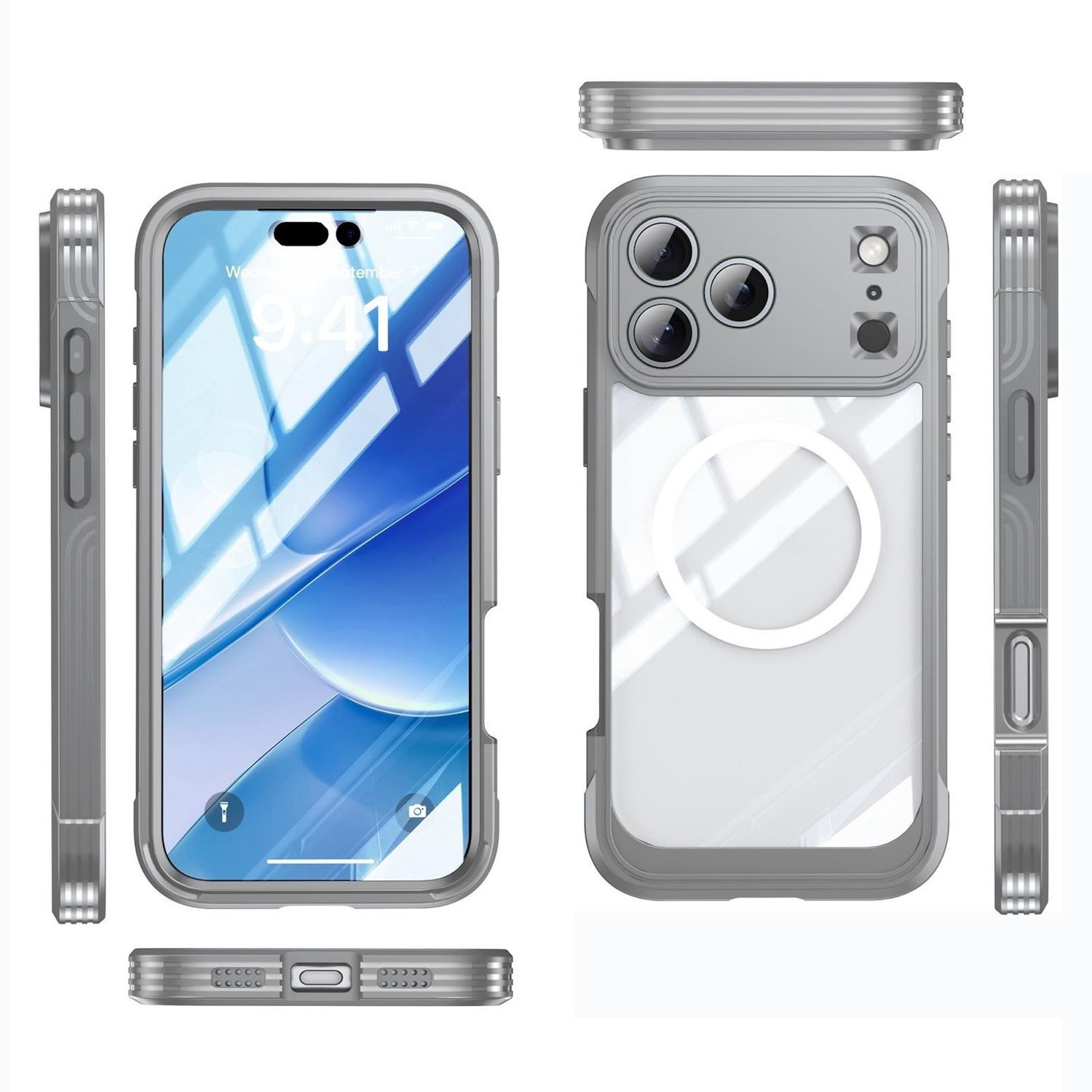 Wigento Handyhülle Für Apple iPhone 17 Pro Max MagSafe Full Hybrid Tasche Bumper Grau, Full Body, MagSafe-Unterstützung, präzise Passform