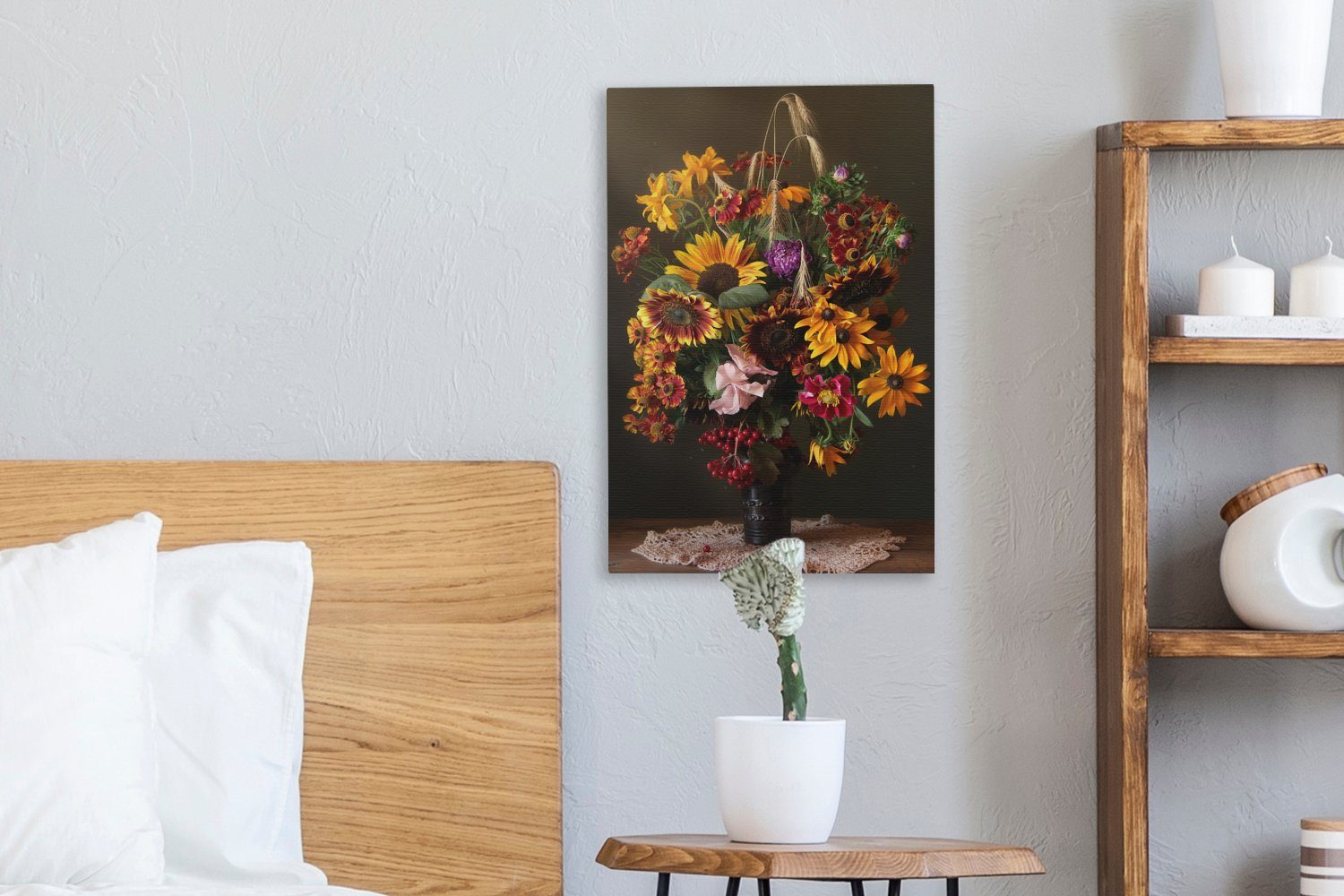 fertig Stilleben, Gemälde, Blumenstrauß Farben (1 20x30 cm bespannt Leinwandbild OneMillionCanvasses® St), inkl. Leinwandbild - - Zackenaufhänger,