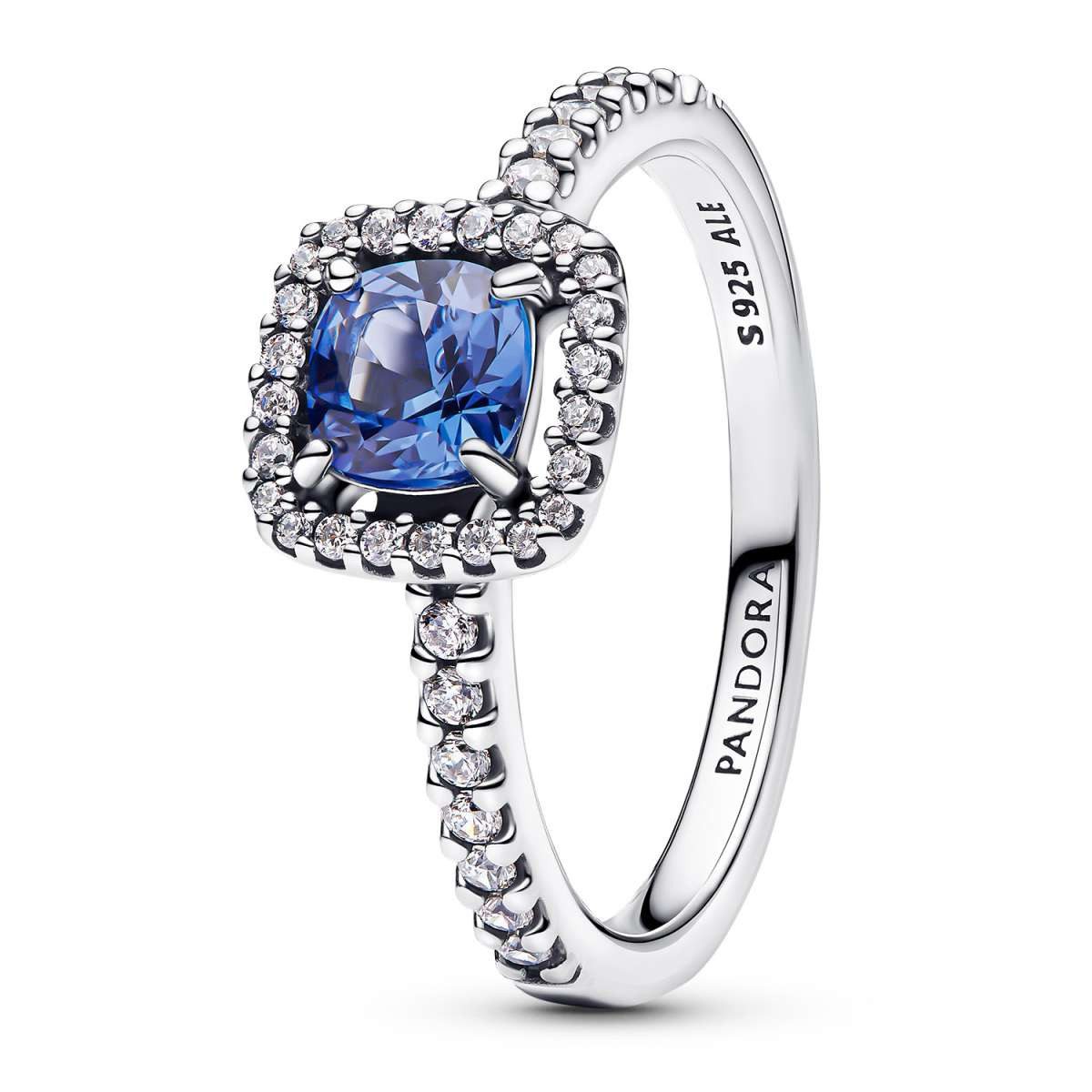 Pandora Silberring 193555C01, für Damen-Ring Silber Funkelndes Quadrat Blau