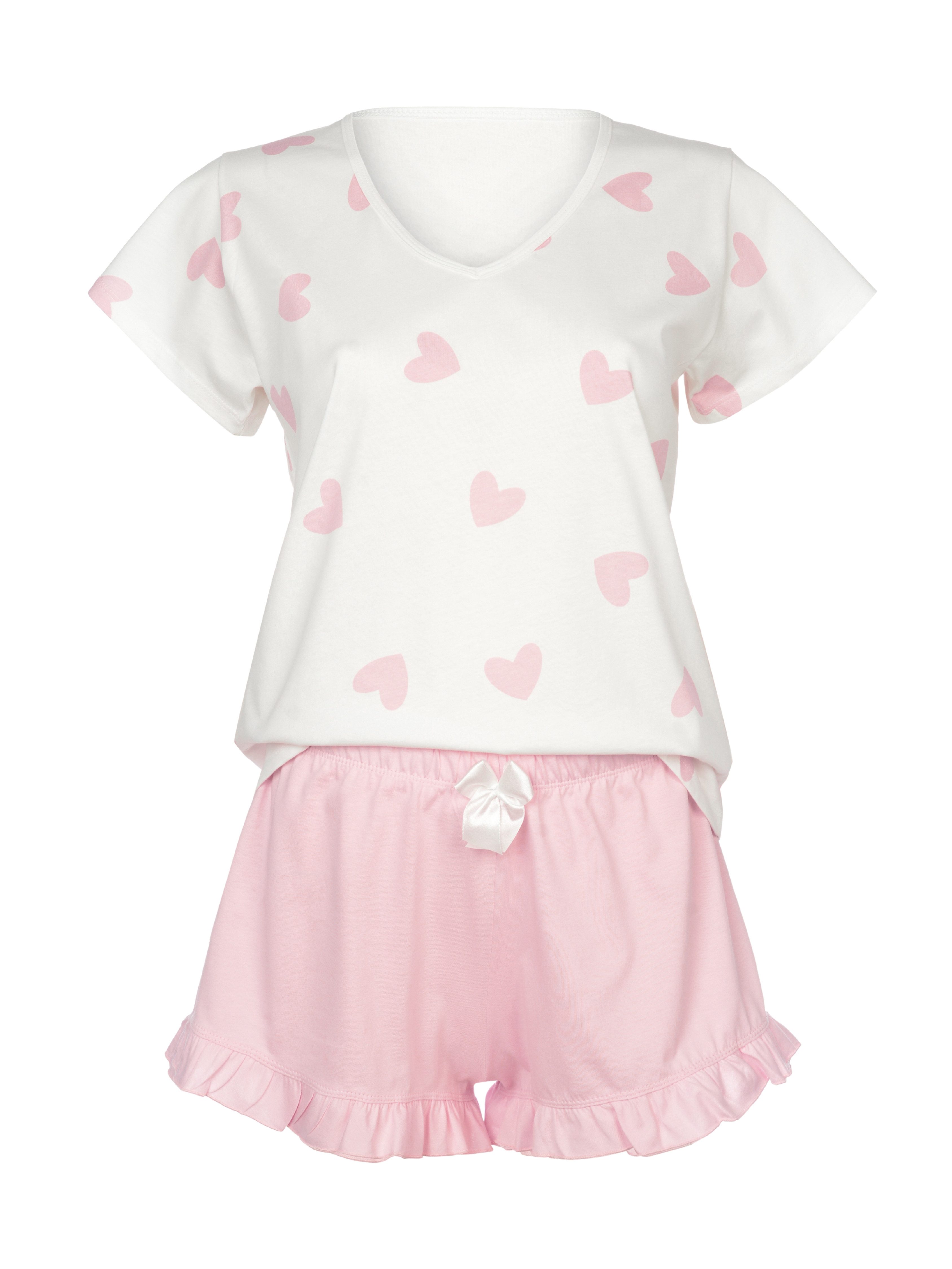 Donna Shorty kurzer Schlafanzug Damen in Puder-Rose (Set, 2 tlg., 1 Stück) günstig online kaufen