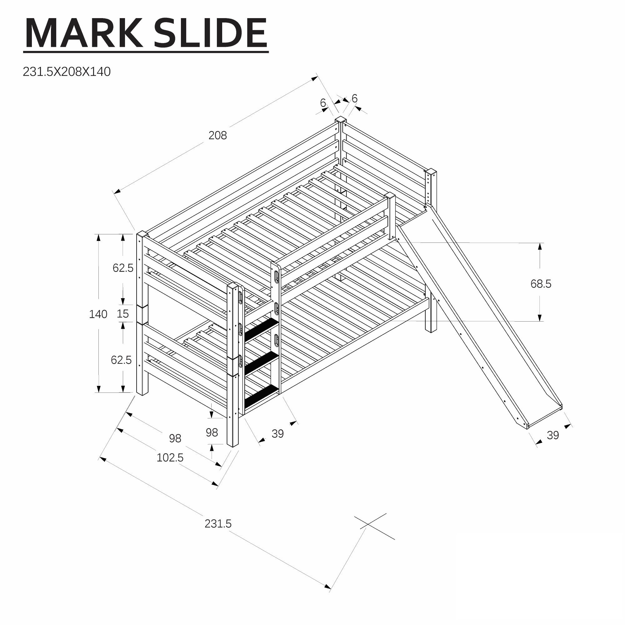 Home MARK Polini Jugendbett Buche massiv Rutsche mit weiß Etagenbett