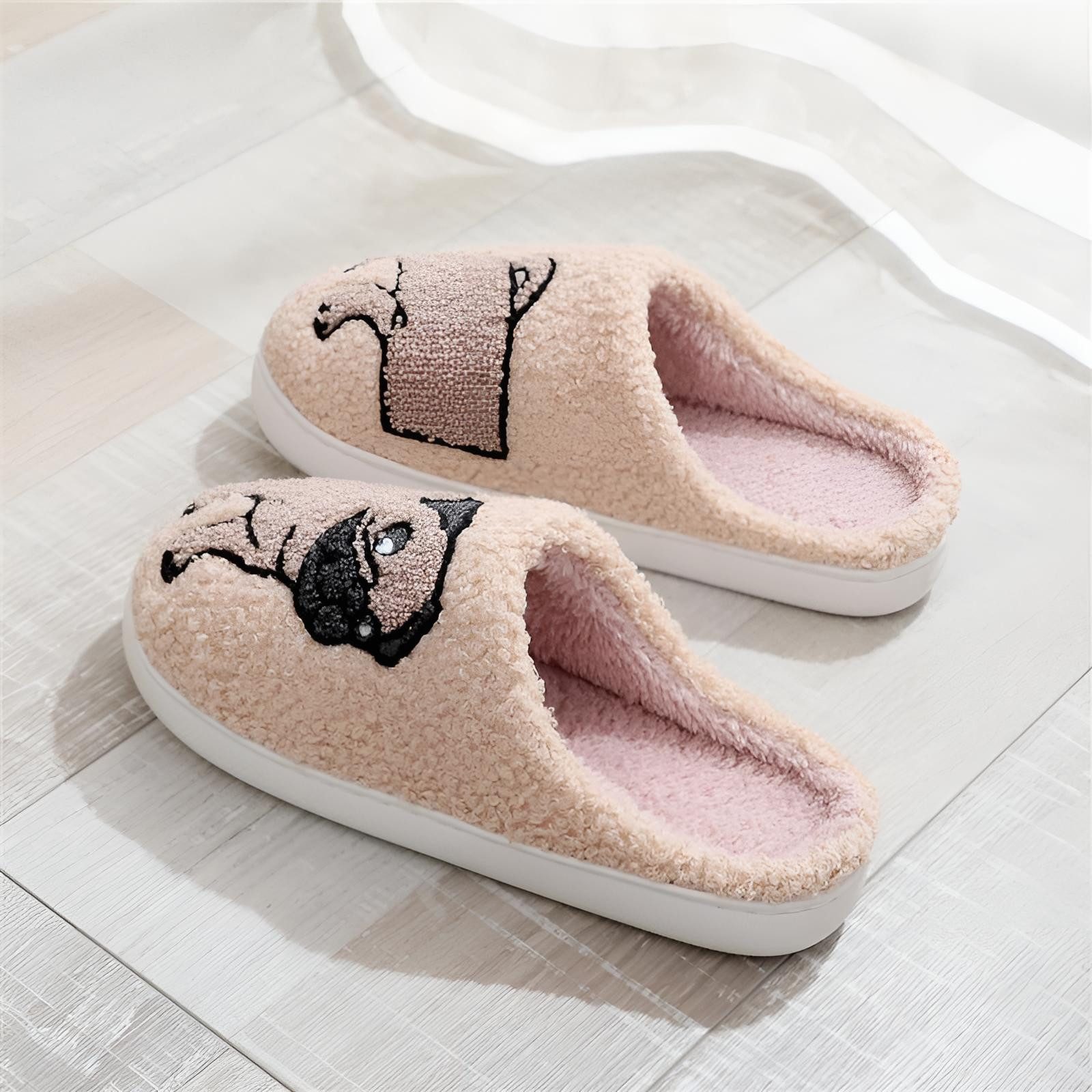 Corimori mit netten Motiven, Gr. 34-44, Antirutsch & bequem Plüsch Hausschuhe (Packung, Geschenk) Mops Pantoffeln für Kinder und Erwachsene, EU Größe 40-41