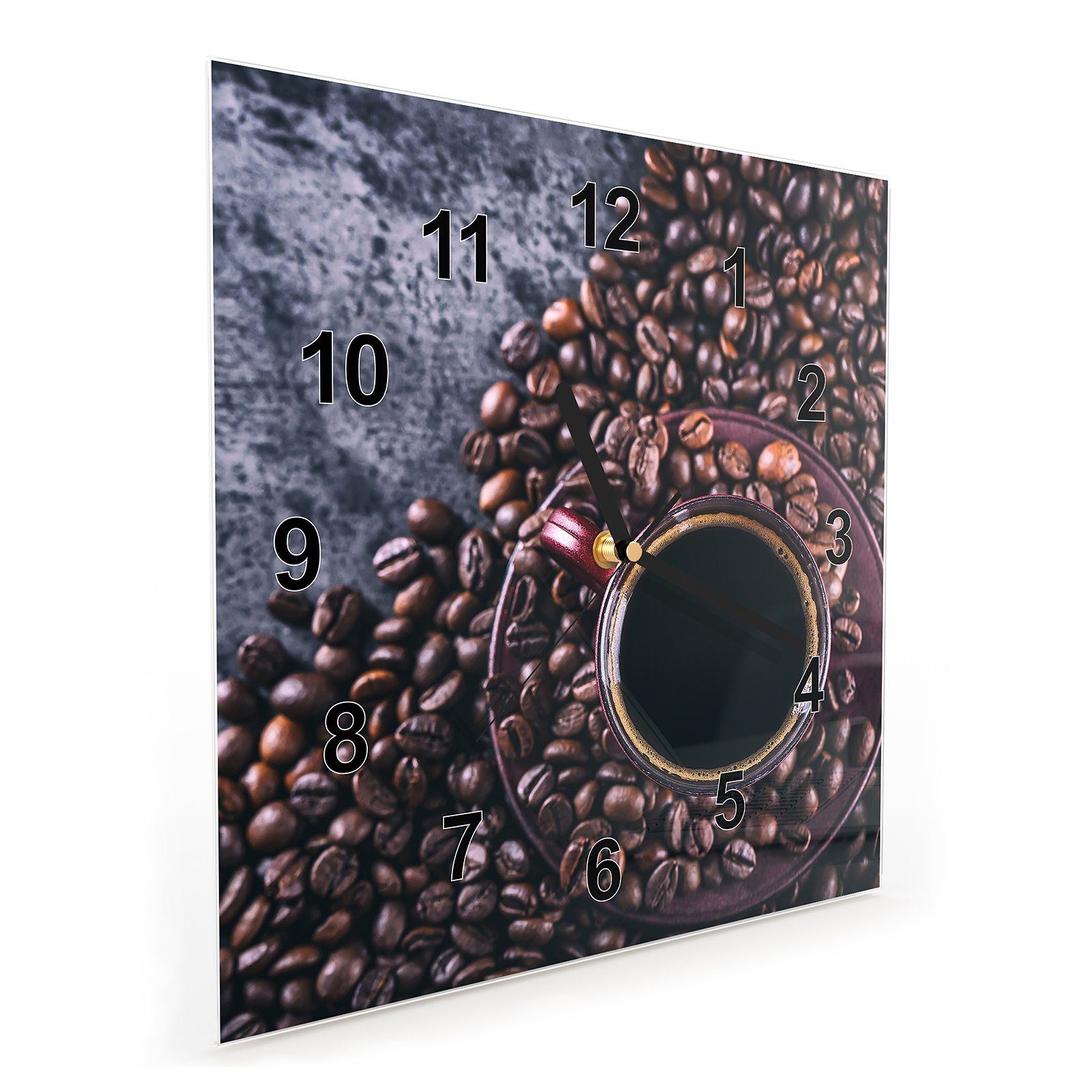 Primedeco Wanduhr Glasuhr Wanduhr Kaffeebohnen mit auf cm Größe 30 Wandkunst Motiv 30 Stein x