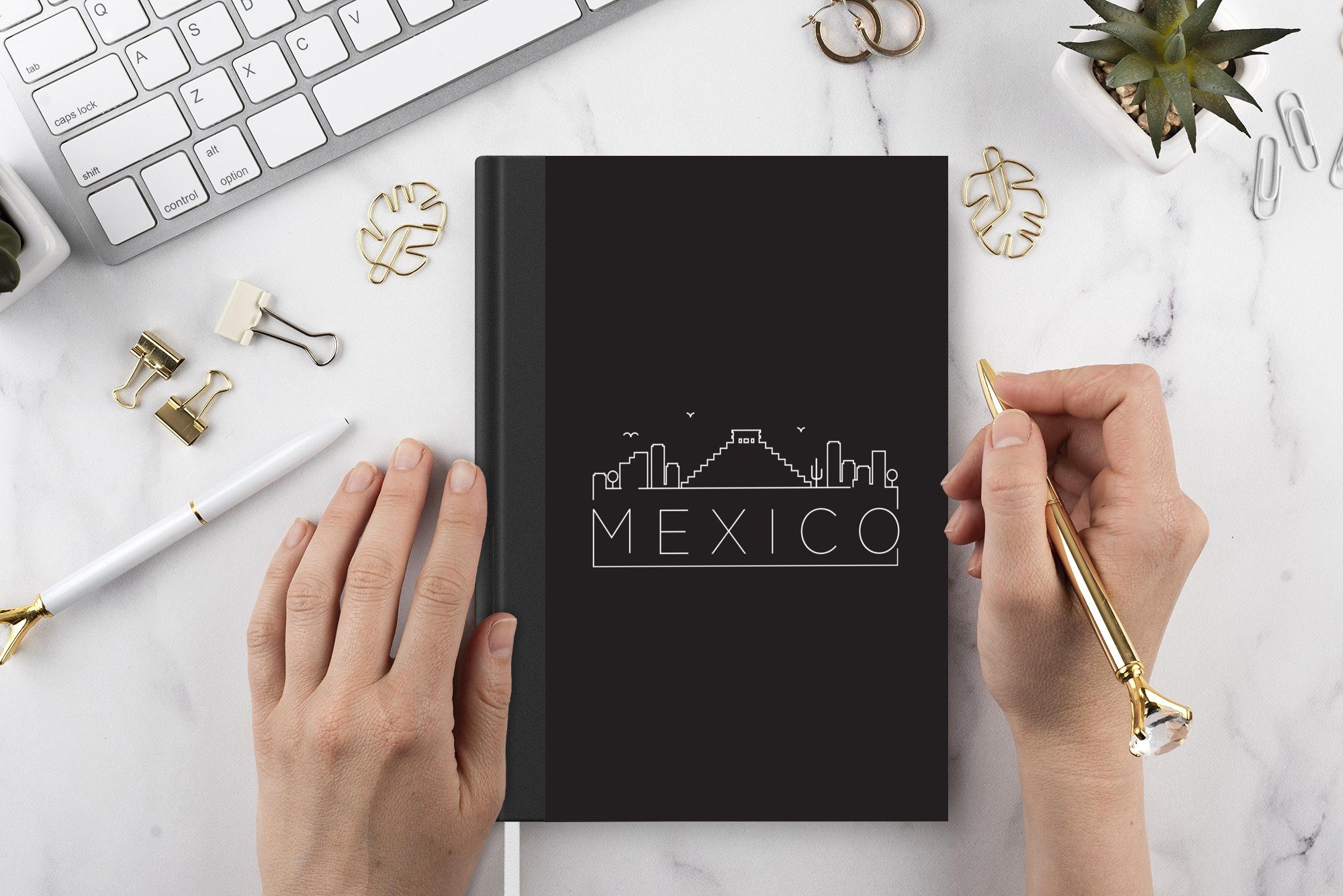A5, Hintergrund, Stadtbild Notizheft, 98 Haushaltsbuch Journal, Merkzettel, Seiten, Tagebuch, MuchoWow mit Notizbuch "Mexiko" schwarzem