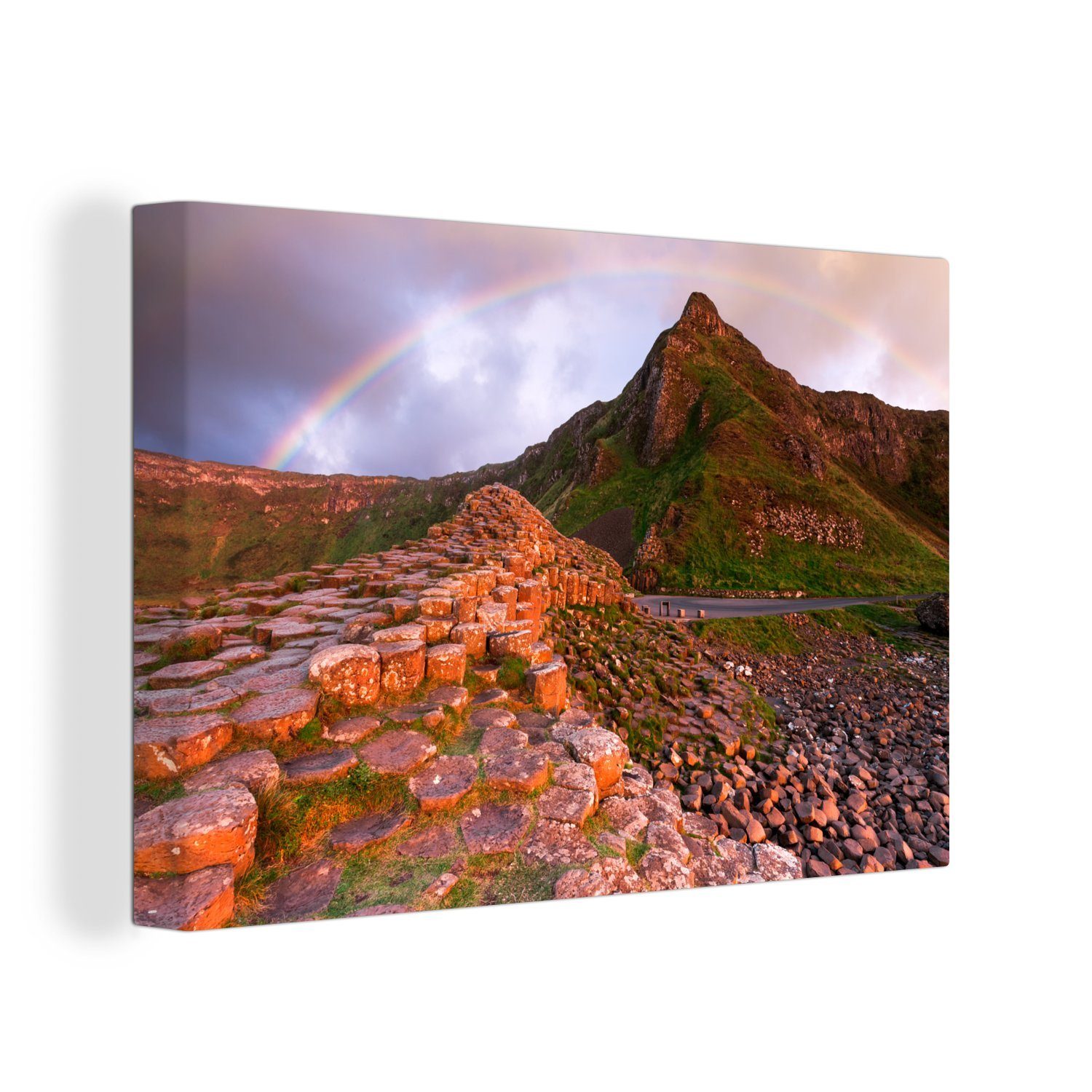 OneMillionCanvasses® Leinwandbild Regenbogen über dem Giants Causeway in Nordirland, (1 St), Wandbild Leinwandbilder, Aufhängefertig, Wanddeko, 30x20 cm